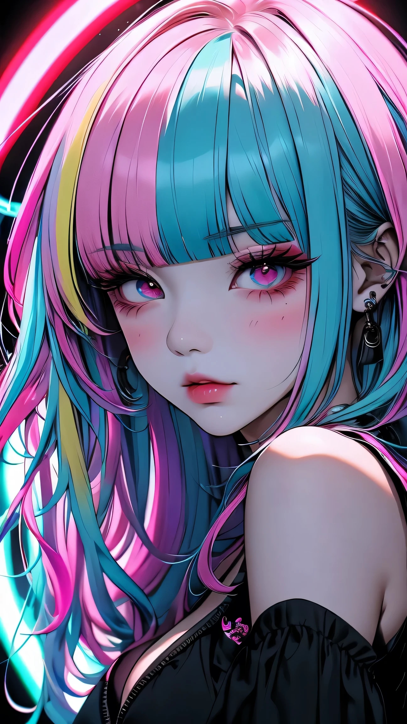 down by the beach at night, anime girl with hearts, in the style of neon hallucinations, rainbowcore, detailed portrait, close up of her face, wearing magical princess clothes, glowing green hazel eyes, glowing rainbow hair, roses pinned around her, slutty, gems, detailed portrait, anime girl wrapped in vines, glowing clothes, dripped out, random colors, detailed portrait, close up, close up of upper body!!! Space background with melting liquid, black halter top black bra, cat eyes, black red clothes, red glowing blood dripped roses, glowing flower feathers in her hair and eyes, glowing hearts circling her and a man, close up of upper body!!!!!, short hair, glistening makeup eyeliner eyes, wearing magical princess clothes, glowing blonde hair, glowing rainbow hair, roses pinned around her, slutty, gems, detailed portrait, anime girl wrapped in vines, glowing clothes, dripped out, random colors, detailed portrait, close up, close up of upper body!!! Space background with melting liquid, close up of face, detailed eyes, cat eye pupils iris of her eye, black red clothes, red glowing blood dripped roses, glowing flower feathers in her hair and eyes, glowing hearts circling her and a man, close up of upper body!!!!!, short hair, glistening makeup eyeliner eyes, wearing magical princess clothes, glowing blonde hair, glowing rainbow hair, roses pinned around her, slutty, gems, detailed portrait, anime girl wrapped in vines, glowing clothes, dripped out, random colors, detailed portrait, close up, close up of upper body!!! Space background with melting liquid, close up of face, detailed eyes