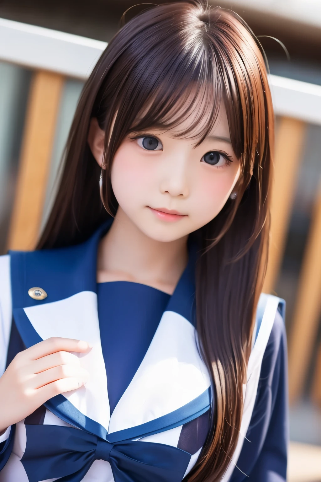  Japanese Woman Like an Idol  , long hair , straight hair, Round face , Bust Up ,  sailor suit  ,  as pictured  , High School