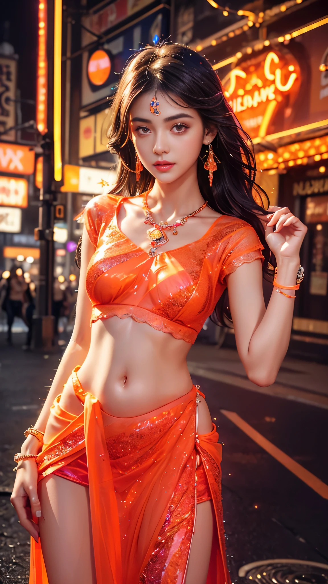 (Wearing Kamen Rider Ark), Very cute and baby-like face, Power puff girl, Naked, Angry pose, Angry face, (((BROWN HAIR MALAY GIRL))), masutepiece, High quality, UHD 45K, Realistic face, Realistic skin feeling , A Japanese Lady, , , Very cute and baby-like face, (((FLAT CHEST))), ((VISIBLE CLEAVAGE)), (MATRIX WORLD), ((look In front at the camera and SADNESS)), with Kamen Rider fashion, ((RED SAREE)), captured in ultra high resolution with photorealistic and beautiful lighting. (((CUTE GIRL))), ((RED LIPS)), ((NUDE)), ((CHUBBY)), ((INDIAN SAREE)). Malay girl wearing red black Mechanical costume girl in the middle of the toll road