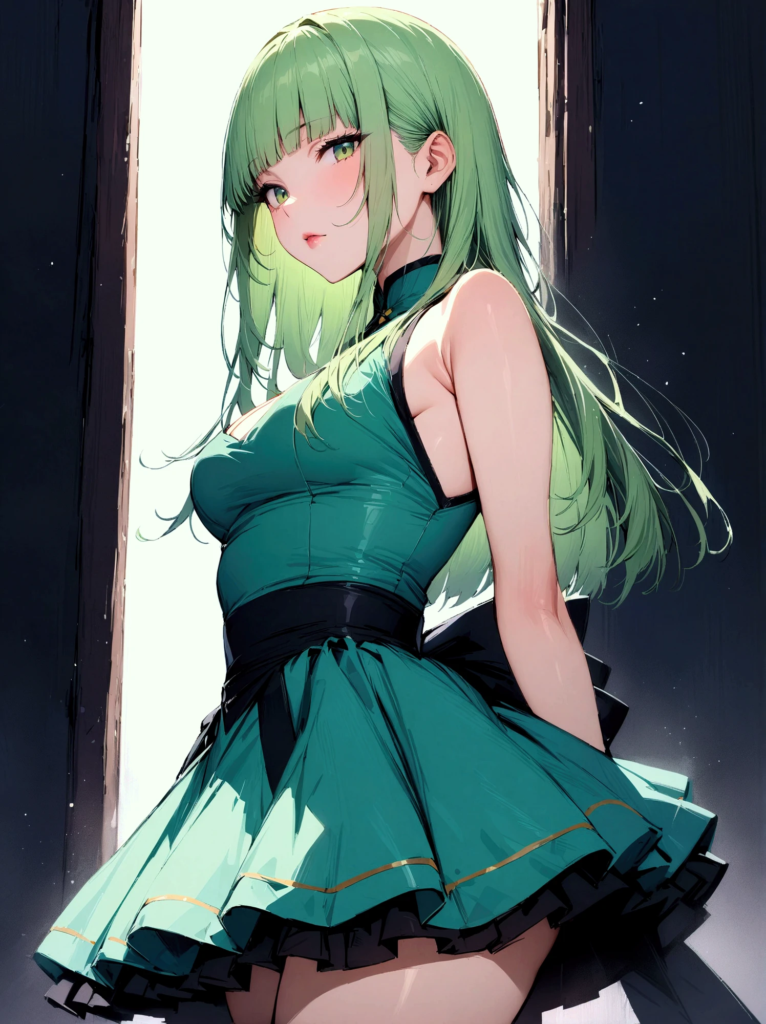 NY, (gradient hair, dutch angle:1.3), film grain, chromatic aberration, city, masterpiece, best quality, raw photo, photorealistic, absurdres, 1girl, cute, perspective, cowboy shot, highres, ultra detailed, detailed eyes and face, sharp pupils, realistic pupils, sharp focus, summer, night, detailed full figure, beautiful socks, Socks above the knees, chance meeting, runaway from home