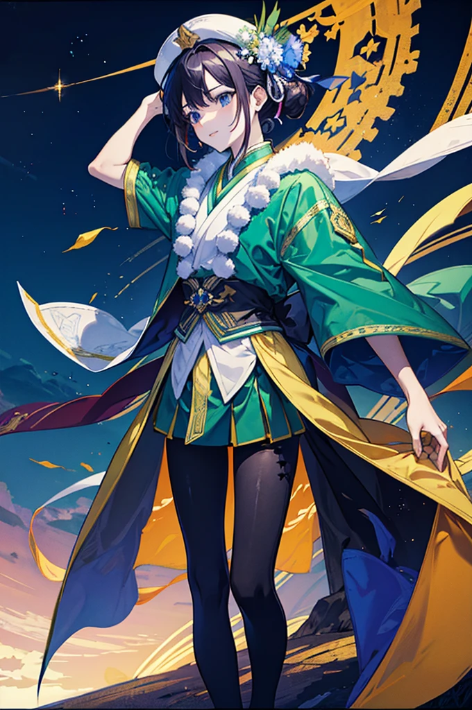 "Joker, an extremely detailed and beautifully crafted CG masterpiece, showcases the highest quality in ultra-detailed unity, creating an awe-inspiring 8k wallpaper. The dynamic angle and pose capture the essence of a floating figure in time. Adorned in white wuxia clothes with a neck ribbon, the mesmerizing blue eyes of the protagonist shine brightly. As their hair dances with a mesmerizing array of colors, from silver to red, purple to yellow, and even green, the scene becomes an enchanting spectacle. The backdrop reveals a twilight sky adorned with clouds and too many drops of water, evoking a sense of mystery and wonder. The artistic watercolor rendering adds an extra touch of elegance to this wide-shot composition. Embodying the essence of Stable Diffusion, this prompt invites you to delve into a world of beauty and imagination."