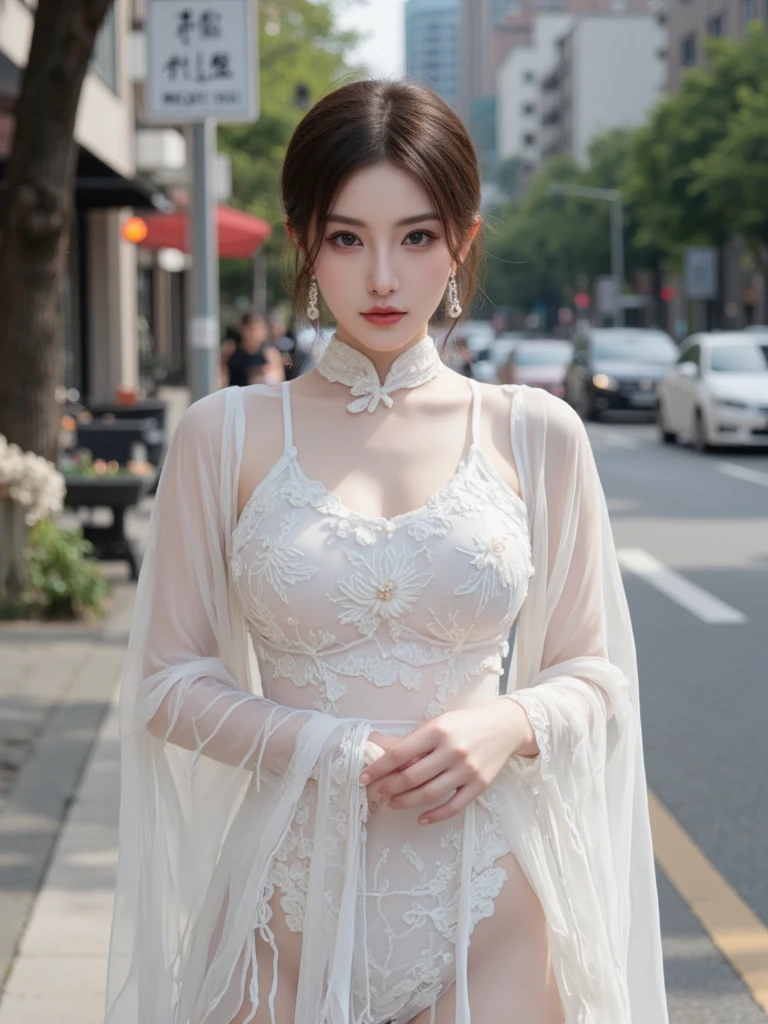 (((surreal woman)))、((very beautiful 30 year old white woman))、(((Big big cleavage)))、古代のFemale Priestess、blonde mature、plump body shape、smile、middle-aged beauty 、very delicate and fine skin texture、Female Priestess、{(ancient ornate and luxurious temple)、(many torches are burning)}、red lips、detailed scarlet eyes、(((Gorgeous and gorgeous silver costumes and luxurious accessories)))、I have a brilliant platinum wand、