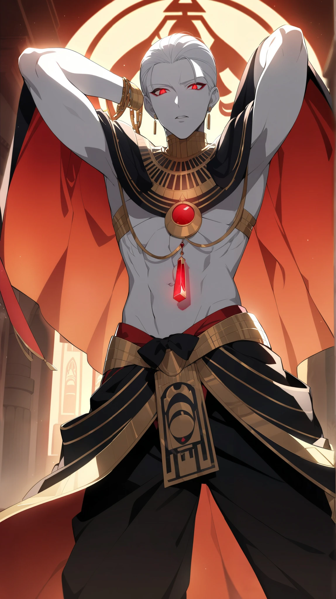 Male arab warrior, medivial, white short balaclava, white bandage, white clothes, thin waist, skinny body, femboy, light skin, makeup, black eyeliner, big eyelashes, black eyeshadow, metal choker, light tanned skin