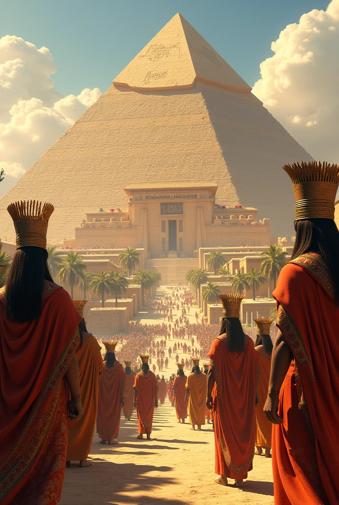 A vibrant festival scene in the ancient city of Bubastis, where people celebrate the sacred cats, honoring Bastet with music, dance, and offerings, highlighting the cultural significance of the deity in protecting society