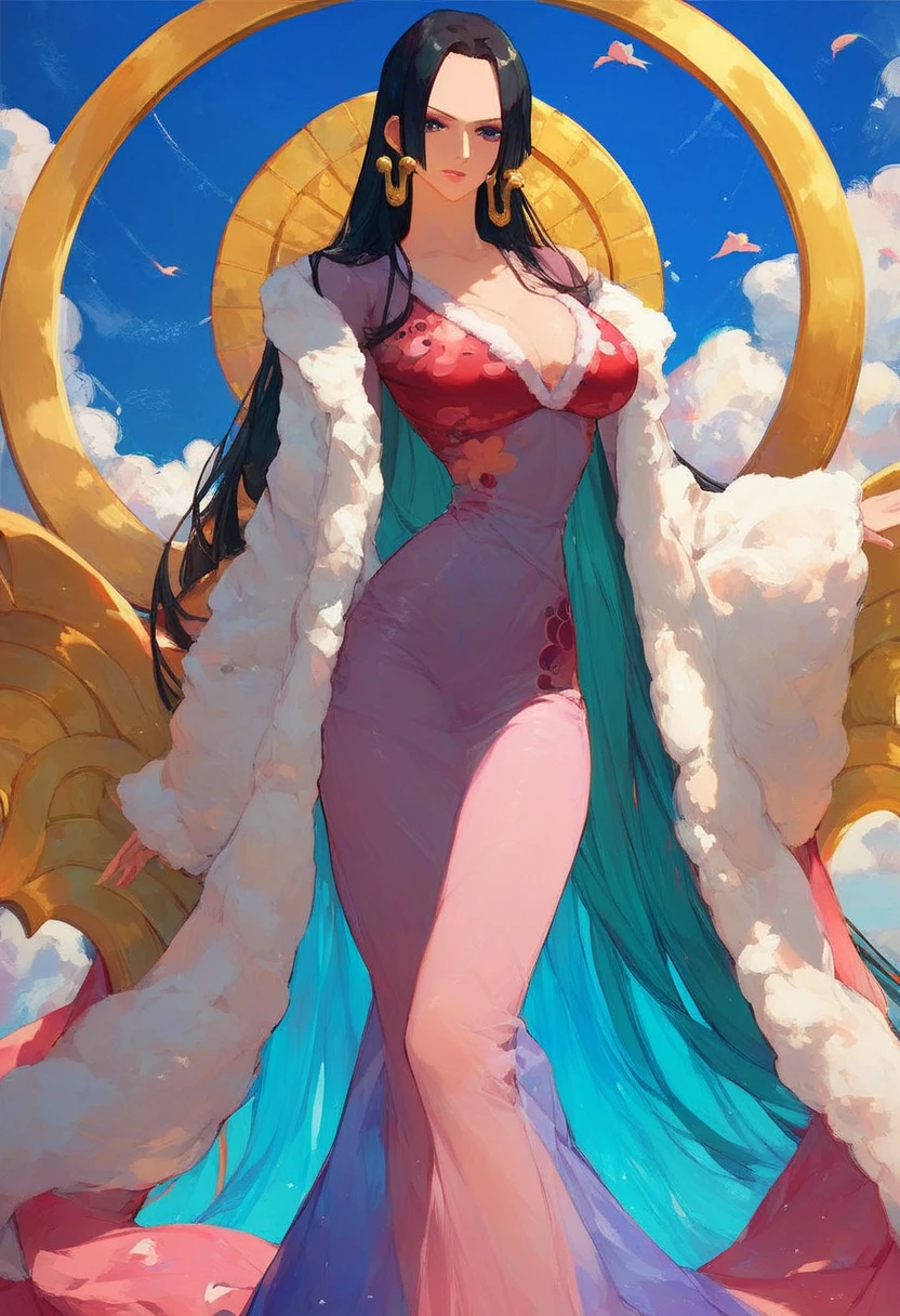 1girl,animal,bare_shoulders,bird,black_hair,bug,butterfly,cowboy_shot,groin,halterneck,highleg,large_breasts,long_hair,looking_at_viewer,pelvic_curtain,red_eyes,seagull,sideboob,sideless_outfit,solo,very_long_hair