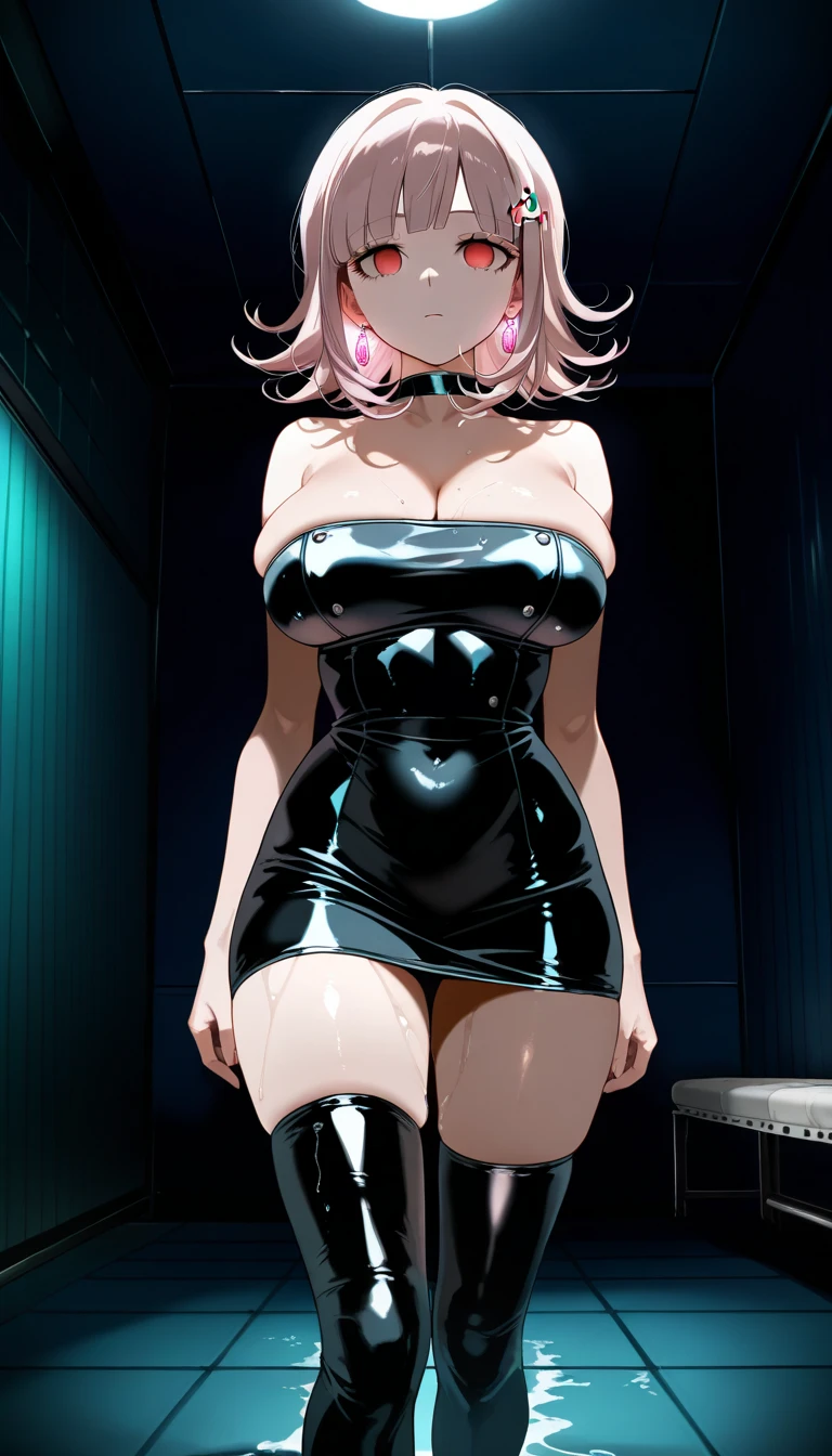  score_9,  score_8_Excellent,  score_7_Excellent, sauce_anime,Detailed，
One person，sm show，shadow，( black shiny latex bondage with a long whip，)(((dominatrix，)))
ymmram, short hair, Multicolor Hair, Pink Hair,  blue hair ,  hair intake, Ahoge,  teeth, Pink Eyes， Huge breasts， opens her crotch wide ， show off your crotch，Holding a whip， look up from below ，Trampling， evil smile，
Detailed目, eyelash, 