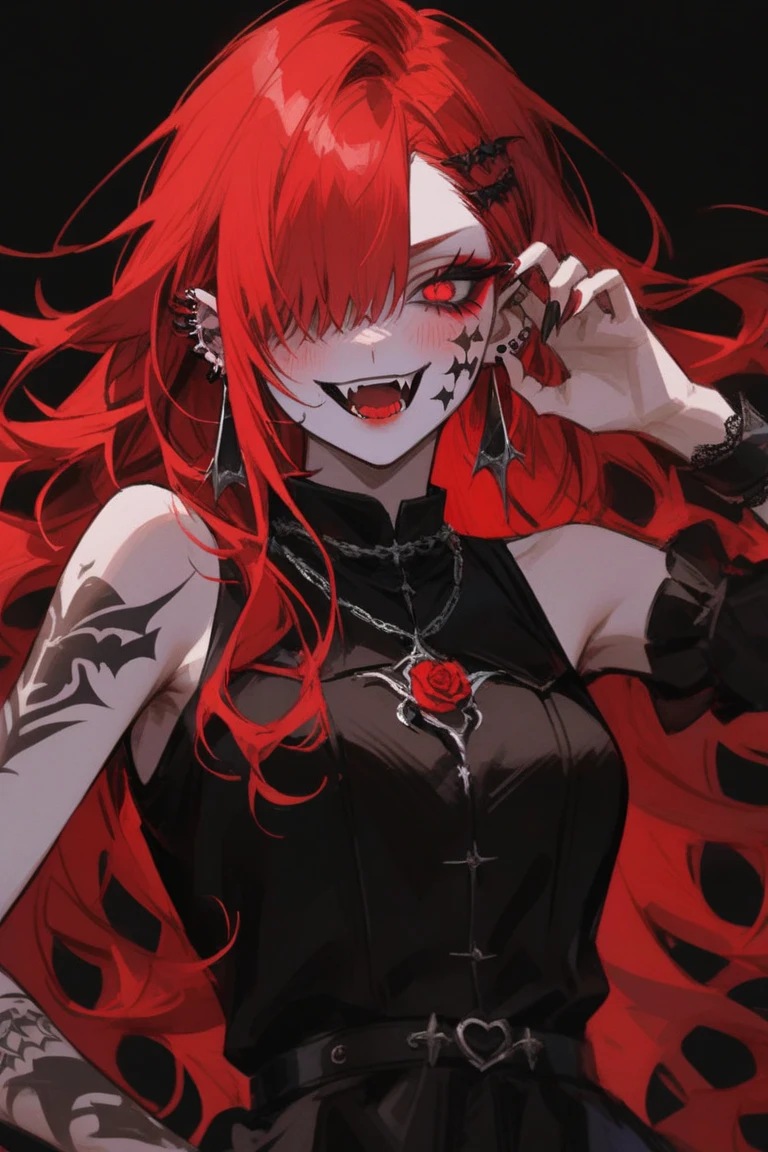 (Top resolution、Distinct_image)top-quality、A girl、​masterpiece、highly detailed, half body, Semi-realistic、purple eyes 、18year old, dark red hair,young 、Exquisite facial features、Facial features ,variation potrait, long  hairstyles, teenage, cool , cold sharp eyes, An expression of despair., lifeless eyes, blood on face, , {Very detailed 8k CG unit wallpaper}, Handsome, solo, female, vampires, dark cloak , loyalty , black clothes 
