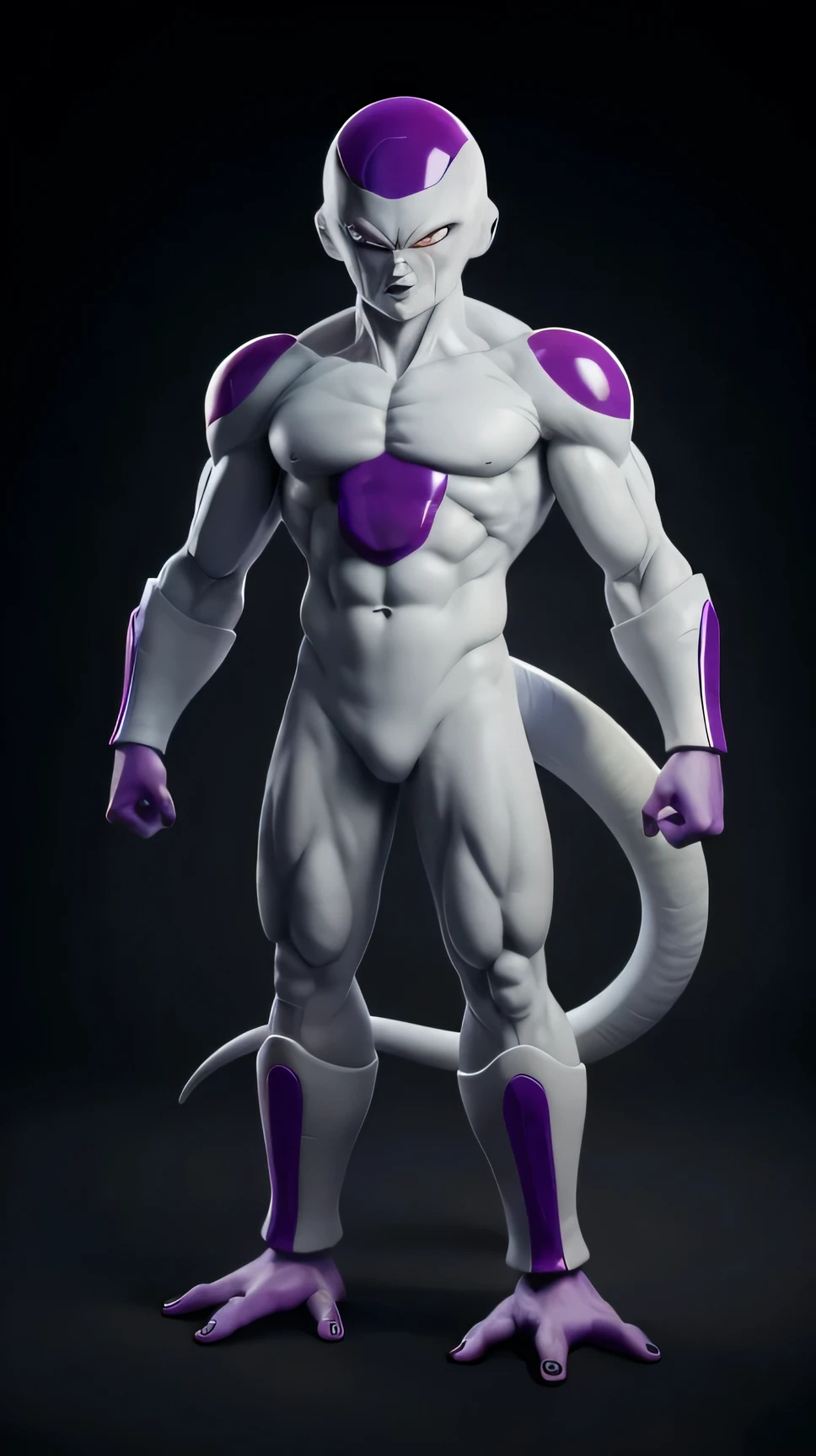 Frieza, 1boy, evil laugh, evil look, clenched hands, full body, dragonball Style, Eclectic musculature, looking at the viewer, male focus, tail, red eyes, high definition, high resolution, ((perfect lighting)) ((artwork)) ((flawless)) ((beautiful) ((masterpiece)) ((best quality))