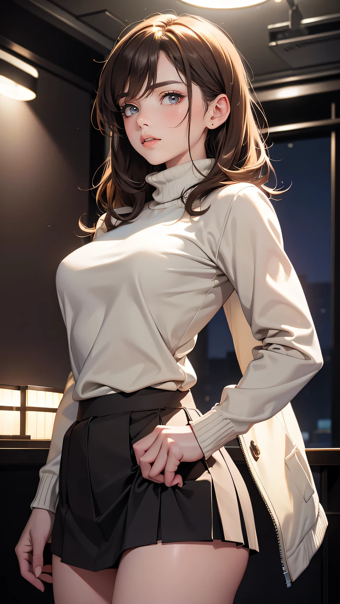 since,
girl, cute, seat to sit, with an evil smile、beautiful feet、skinny、
turtleneck, leather skirt, slit, cleavage,
At night, masterpiece, highest quality, alone, polo shirt,
absurd solution, Super detailed, highest quality, ((blowjob gesture、dripping sweat、oil skin,sparkling skin、realistic skin texture、detailed beautiful skin、shiny skin、shiny skin))、wait for condom、Sit on the bed