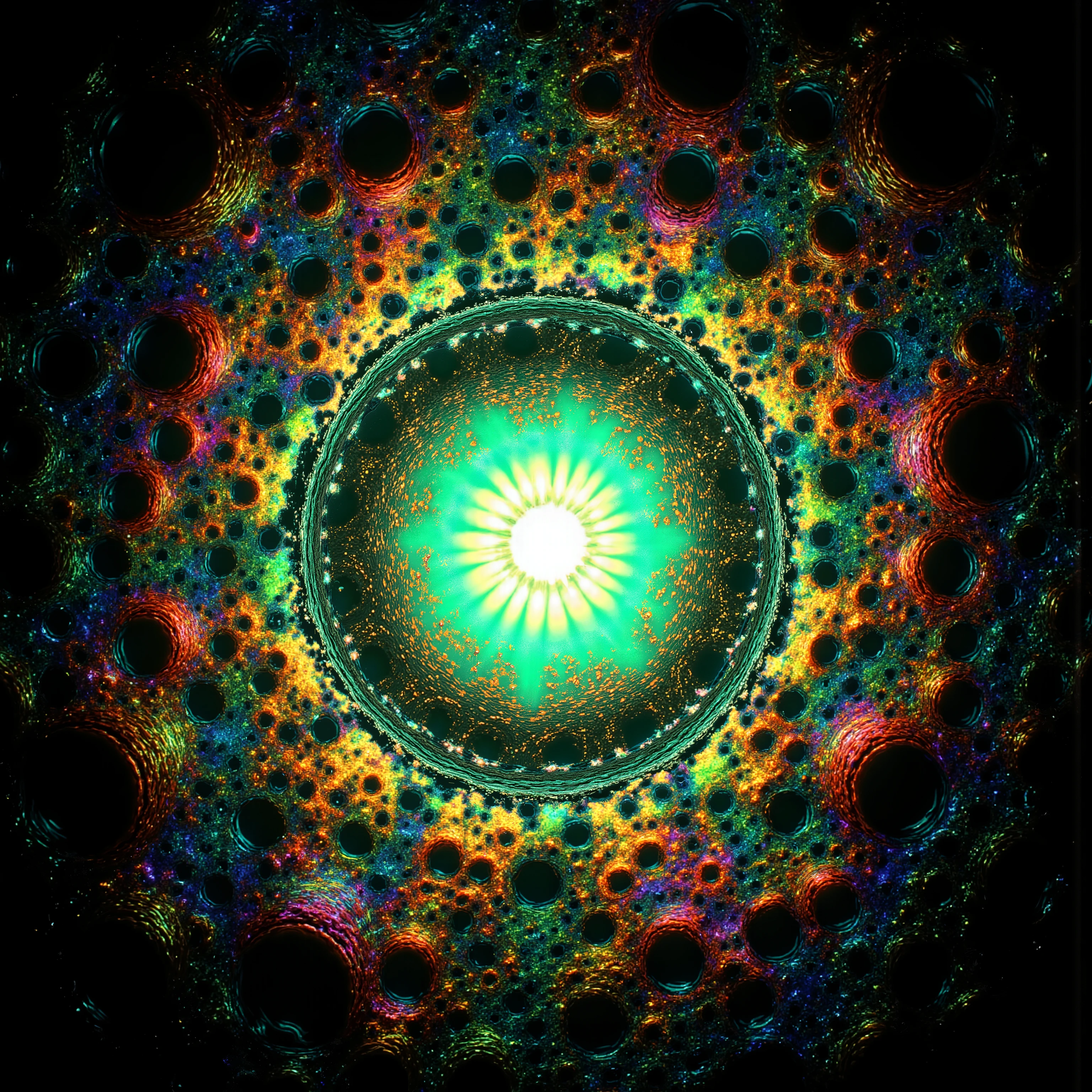 a psychedelic digital art,ultra-detailed vibrant fluorescent neon colors,intricate rainbow glass-like environment,shimmering glass bubbles morphing out of swirling colors,glowing light and reflection,4d mandelbulb psychedelic landscape,bright overexposed backlighting with depth of field,award winning masterpiece,pixel art,portrait photography,photorealistic,hyperdetailed,glass morphism,sparkle,optical illusion,rotational symmetry,best quality,8k,ultra-fine detailsWithin the black of the abyss, intense bright, colorful, perfectly symmetrical glass spheres containing the glowing light of acidzlime within the glass. Smaller glass orbs beneath that melt and drip vibrant colorful symetrical patterns that cover the ground and merge together in a quilt of intricate and complex designs. High fantasy, magical effects,Portrait photography, cinematic photography, photorealistic UHD, intricate, complex, attention to detail, optical illusions, unique patterns and designs, avant garde, masterpiece. Light is emerging from colors in a psychedelic dream, shimmering glass morphing out of colors, tripped out vibrant colors, perfectly formed beautiful reflective bubbles, attention to detail on the bubbles and spheres, beautiful psychedelic digital art, pixel art, trippy colors, 4d mandelbulb psychedelics, glass like psychedelic landscape, intricate rainbow environment, psychedelic underwater brightness, neon colors, bright colors, psychedelic trip, fluorescent psychedelic aesthetic, psychedelic vibrant colors, bright psychedelic neon colors, paint splattered backgrounds,swirling spirals and vortex, bright vibrant colors popping out from 3d glass spheres, Pixel Assets, Portrait photography, surrealism, Photorealistic, Hyperdetailed, Glass Morphism, Digital Art, Sparkle, Optical Illusion, Glowing Light, Reflection Light, Overexposure, Backlighting, Depth Of Field, Rotational Symmetry, UHD, High Details, High Quality, Super Detailed, Best Quality, Award Winning, Masterpiece.