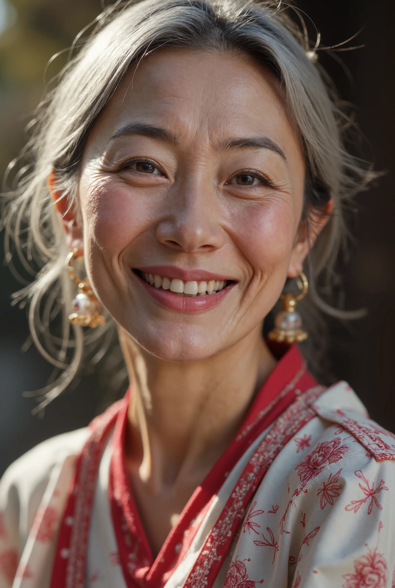 photorealistic、50 years old Japanese old woman、Pretty Woman Warrior Sailor Moon、 full body photo、 fine wrinkles, freckles, and moles on the skin 、 shy laugh 、 looking at the camera、The beautiful Royal Palace of the Moon illuminated by the dazzling sun、 month made in Japan!