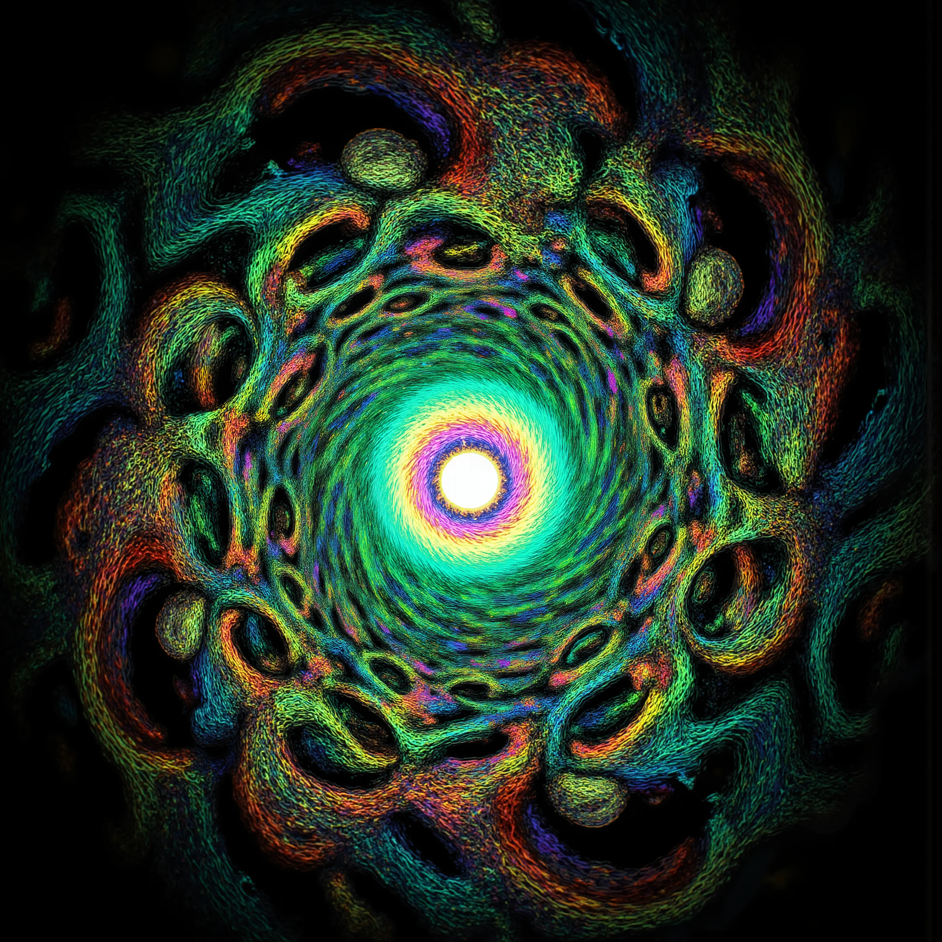a psychedelic digital art,ultra-detailed vibrant fluorescent neon colors,intricate rainbow glass-like environment,shimmering glass bubbles morphing out of swirling colors,glowing light and reflection,4d mandelbulb psychedelic landscape,bright overexposed backlighting with depth of field,award winning masterpiece,pixel art,portrait photography,photorealistic,hyperdetailed,glass morphism,sparkle,optical illusion,rotational symmetry,best quality,8k,ultra-fine detailsWithin the black of the abyss, intense bright, colorful, perfectly symmetrical glass spheres containing the glowing light of acidzlime within the glass. Smaller glass orbs beneath that melt and drip vibrant colorful symetrical patterns that cover the ground and merge together in a quilt of intricate and complex designs. High fantasy, magical effects,Portrait photography, cinematic photography, photorealistic UHD, intricate, complex, attention to detail, optical illusions, unique patterns and designs, avant garde, masterpiece. Light is emerging from colors in a psychedelic dream, shimmering glass morphing out of colors, tripped out vibrant colors, perfectly formed beautiful reflective bubbles, attention to detail on the bubbles and spheres, beautiful psychedelic digital art, pixel art, trippy colors, 4d mandelbulb psychedelics, glass like psychedelic landscape, intricate rainbow environment, psychedelic underwater brightness, neon colors, bright  colors, psychedelic trip, fluorescent psychedelic aesthetic, psychedelic vibrant colors, bright psychedelic neon colors, paint splattered backgrounds,swirling spirals and vortex, bright vibrant colors popping out from 3d glass spheres, Pixel Assets, Portrait photography, surrealism, Photorealistic, Hyperdetailed, Glass Morphism, Digital Art, Sparkle, Optical Illusion, Glowing Light, Reflection Light, Overexposure, Backlighting, Depth Of Field, Rotational Symmetry, UHD, High Details, High Quality, Super Detailed, Best Quality, Award Winning, Masterpiece.   