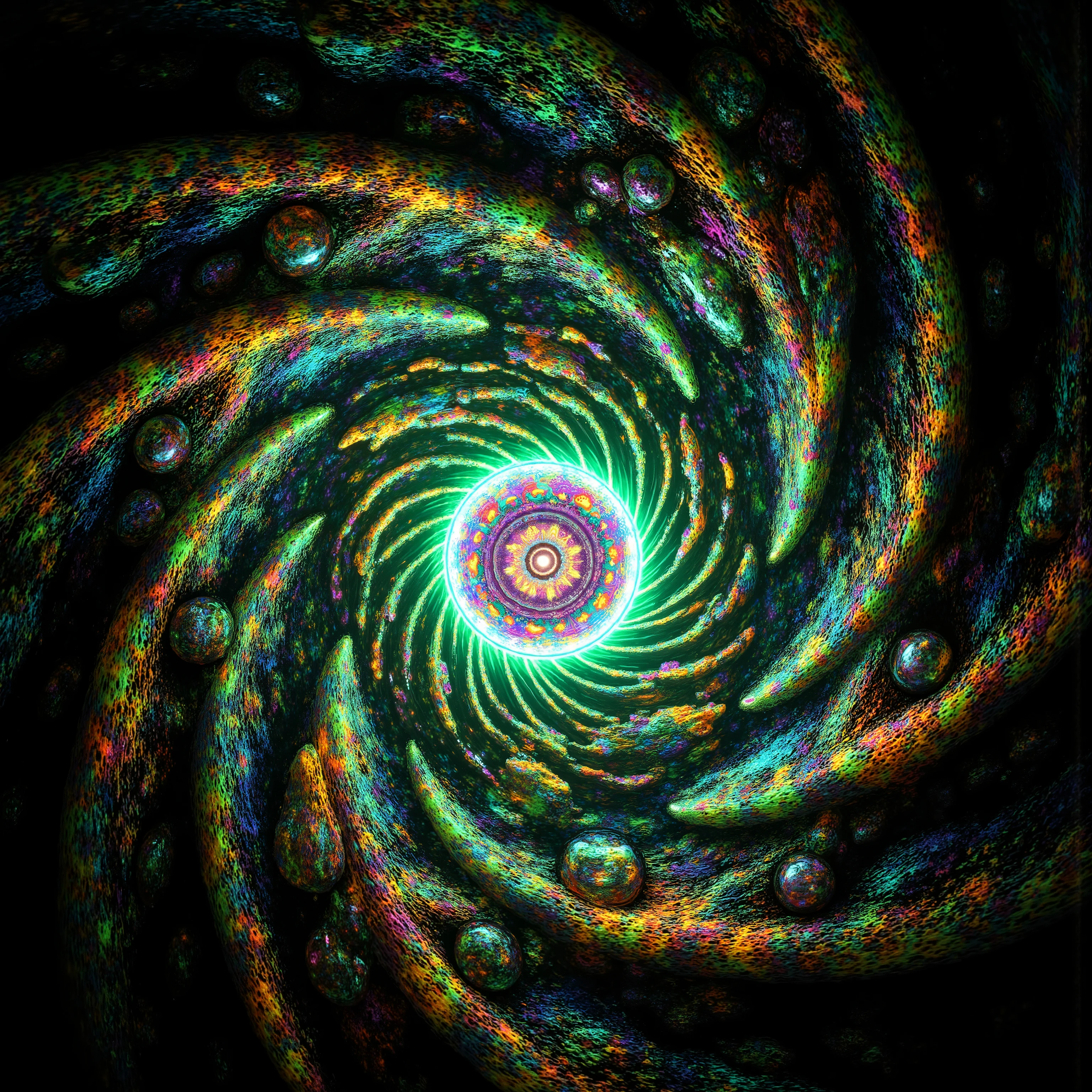 a psychedelic digital art,ultra-detailed vibrant fluorescent neon colors,intricate rainbow glass-like environment,shimmering glass bubbles morphing out of swirling colors,glowing light and reflection,4d mandelbulb psychedelic landscape,bright overexposed backlighting with depth of field,award winning masterpiece,pixel art,portrait photography,photorealistic,hyperdetailed,glass morphism,sparkle,optical illusion,rotational symmetry,best quality,8k,ultra-fine detailsWithin the black of the abyss, intense bright, colorful, perfectly symmetrical glass spheres containing the glowing light of acidzlime within the glass. Smaller glass orbs beneath that melt and drip vibrant colorful symetrical patterns that cover the ground and merge together in a quilt of intricate and complex designs. High fantasy, magical effects,Portrait photography, cinematic photography, photorealistic UHD, intricate, complex, attention to detail, optical illusions, unique patterns and designs, avant garde, masterpiece. Light is emerging from colors in a psychedelic dream, shimmering glass morphing out of colors, tripped out vibrant colors, perfectly formed beautiful reflective bubbles, attention to detail on the bubbles and spheres, beautiful psychedelic digital art, pixel art, trippy colors, 4d mandelbulb psychedelics, glass like psychedelic landscape, intricate rainbow environment, psychedelic underwater brightness, neon colors, bright  colors, psychedelic trip, fluorescent psychedelic aesthetic, psychedelic vibrant colors, bright psychedelic neon colors, paint splattered backgrounds,swirling spirals and vortex, bright vibrant colors popping out from 3d glass spheres, Pixel Assets, Portrait photography, surrealism, Photorealistic, Hyperdetailed, Glass Morphism, Digital Art, Sparkle, Optical Illusion, Glowing Light, Reflection Light, Overexposure, Backlighting, Depth Of Field, Rotational Symmetry, UHD, High Details, High Quality, Super Detailed, Best Quality, Award Winning, Masterpiece.   