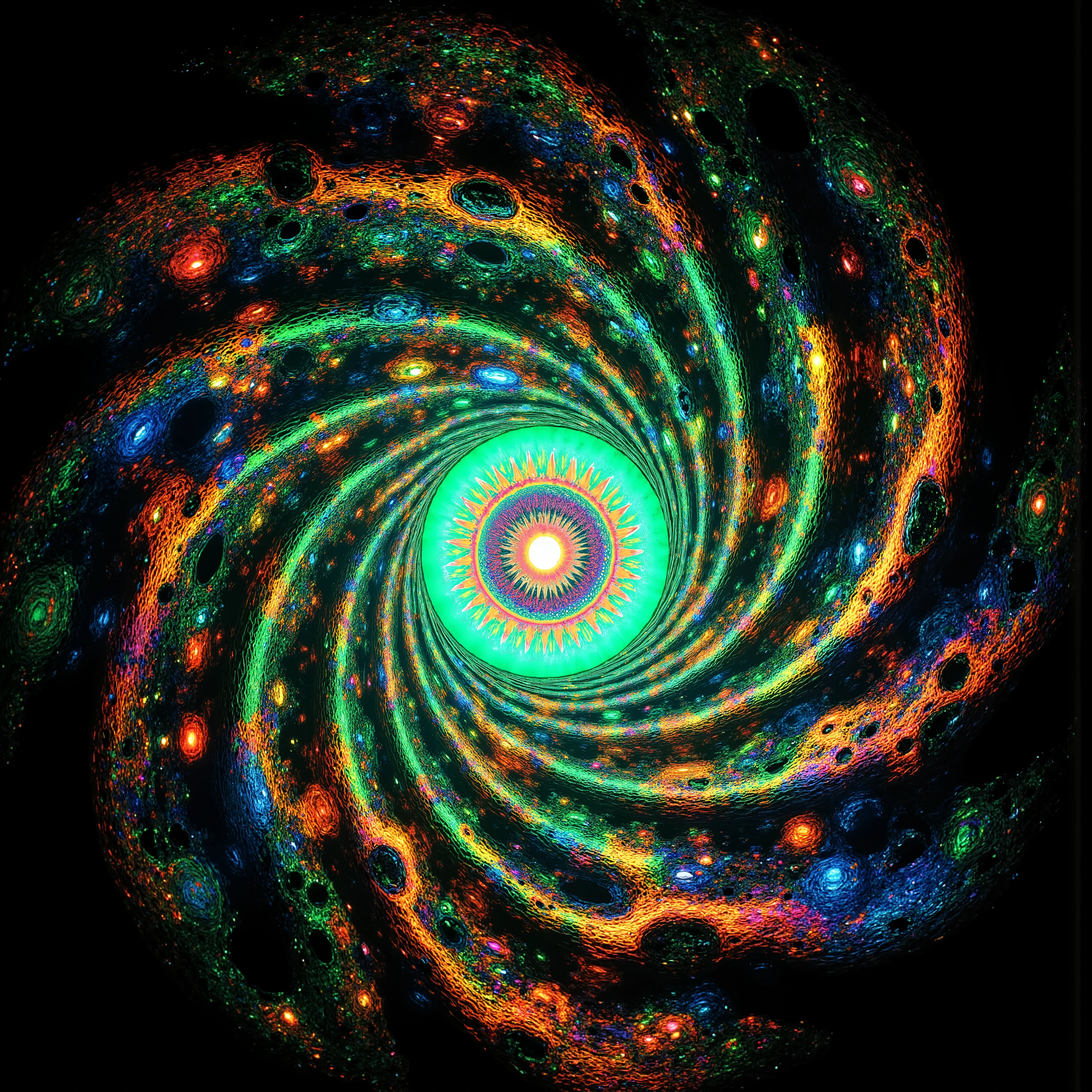 a psychedelic digital art,ultra-detailed vibrant fluorescent neon colors,intricate rainbow glass-like environment,shimmering glass bubbles morphing out of swirling colors,glowing light and reflection,4d mandelbulb psychedelic landscape,bright overexposed backlighting with depth of field,award winning masterpiece,pixel art,portrait photography,photorealistic,hyperdetailed,glass morphism,sparkle,optical illusion,rotational symmetry,best quality,8k,ultra-fine detailsWithin the black of the abyss, intense bright, colorful, perfectly symmetrical glass spheres containing the glowing light of acidzlime within the glass. Smaller glass orbs beneath that melt and drip vibrant colorful symetrical patterns that cover the ground and merge together in a quilt of intricate and complex designs. High fantasy, magical effects,Portrait photography, cinematic photography, photorealistic UHD, intricate, complex, attention to detail, optical illusions, unique patterns and designs, avant garde, masterpiece. Light is emerging from colors in a psychedelic dream, shimmering glass morphing out of colors, tripped out vibrant colors, perfectly formed beautiful reflective bubbles, attention to detail on the bubbles and spheres, beautiful psychedelic digital art, pixel art, trippy colors, 4d mandelbulb psychedelics, glass like psychedelic landscape, intricate rainbow environment, psychedelic underwater brightness, neon colors, bright  colors, psychedelic trip, fluorescent psychedelic aesthetic, psychedelic vibrant colors, bright psychedelic neon colors, paint splattered backgrounds,swirling spirals and vortex, bright vibrant colors popping out from 3d glass spheres, Pixel Assets, Portrait photography, surrealism, Photorealistic, Hyperdetailed, Glass Morphism, Digital Art, Sparkle, Optical Illusion, Glowing Light, Reflection Light, Overexposure, Backlighting, Depth Of Field, Rotational Symmetry, UHD, High Details, High Quality, Super Detailed, Best Quality, Award Winning, Masterpiece.   