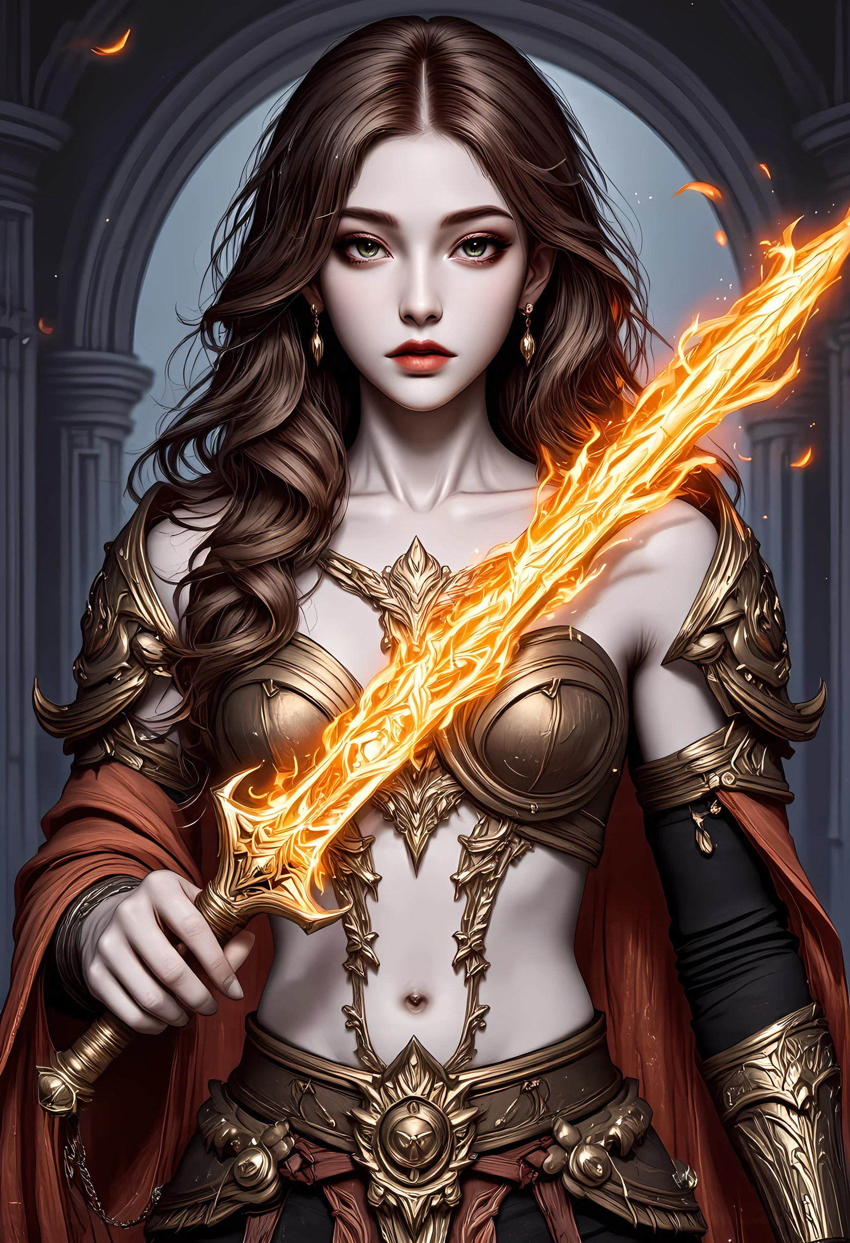 The Strength, dressed in yellow greenish,deep purple, grey and reddish amber, intelligence of all the activities of the spiritual beings, the Daughter of the Flaming Sword, Leo, Caza art, digital art