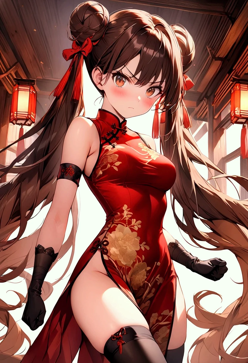 ((masterpiece,Highest quality:1.3,best quality illustration,realistic)),cowboy shot,独奏,1woman,(18-year-old、Japanese Beauty)、brown hair,long hair,center parted bangs,brown eyes,gorgeous eyes,((very small head:1.3)),blush,shy,((very long body:1.2,skinny)),medium breasts,(tan skin:1.4), (gleaming skin,toned body,slender body),sweat,White polo collar dress、No sleeve、Show off your armpits、arms up,hands behind head,Tokyo、