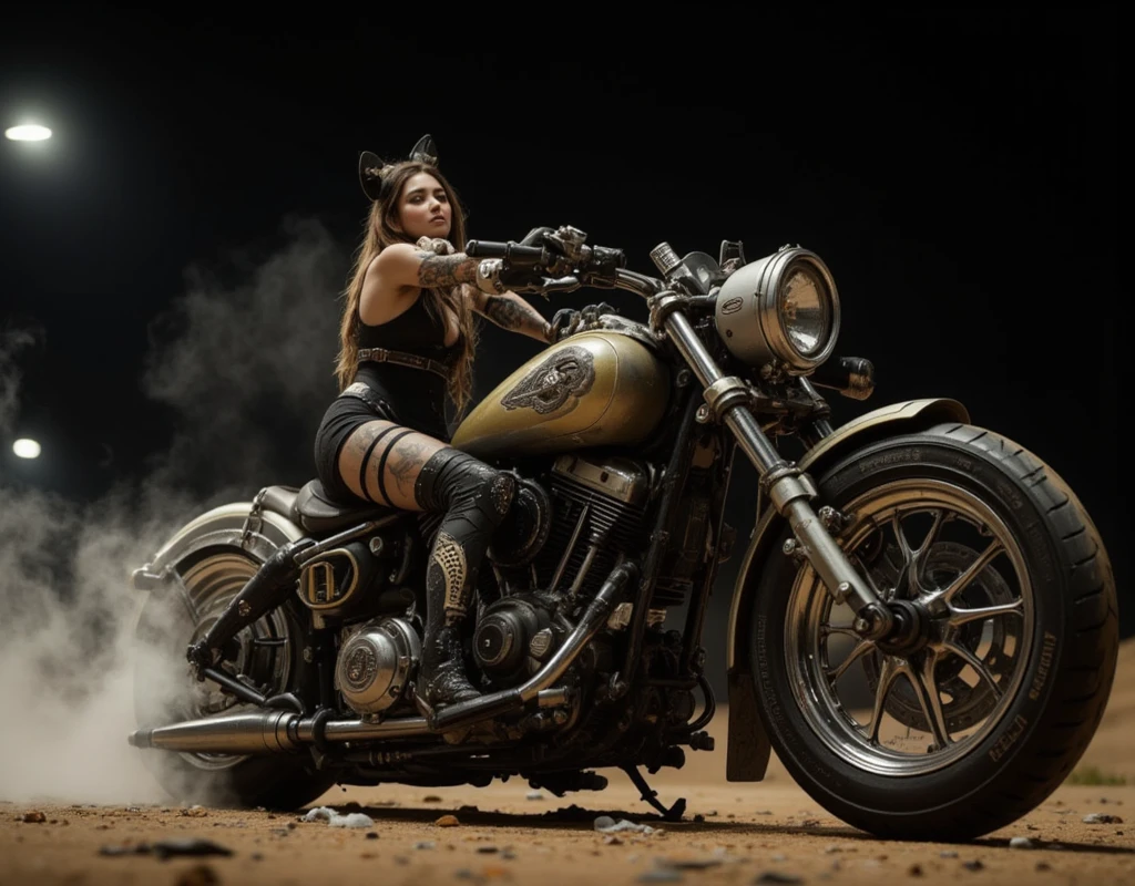 a cow riding a motorcycle, she is very happy