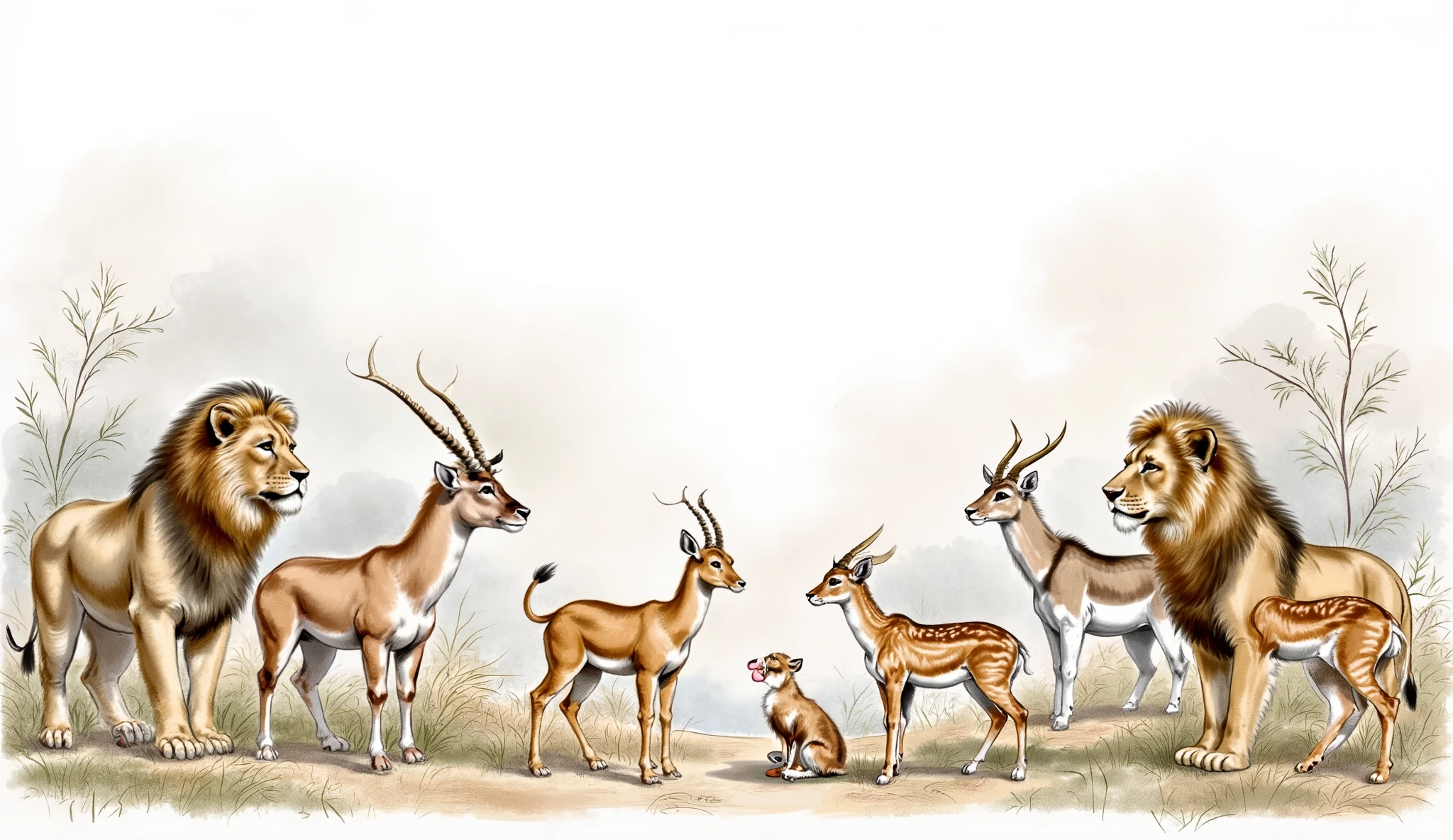 Refrence: " My book of bible stories " 

Different Wild animals, space between them, white background

 (masterpiece best quality:1.2) delicate illustration ultra-detailed,

