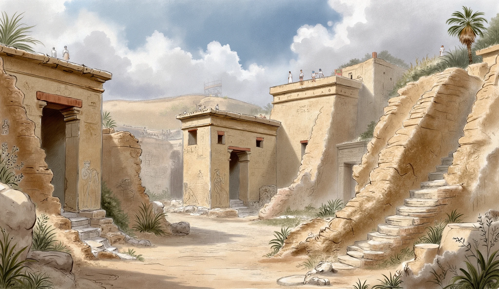 Refrence: " My book of bible stories " 

Ancient Egyptian construction site, abandoned site uncompleted site, no workers working. 

 (masterpiece best quality:1.2) delicate illustration ultra-detailed,

