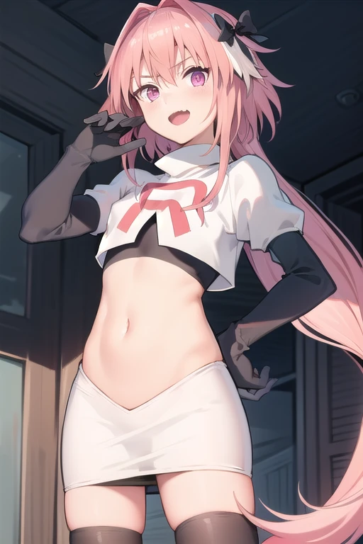 small breasts, flat chest, blush, long white arm gloves, long white stockings, peace pose, sweat, happy, Cum in mouth, naked, nude, blush, black smudged eyeliner 