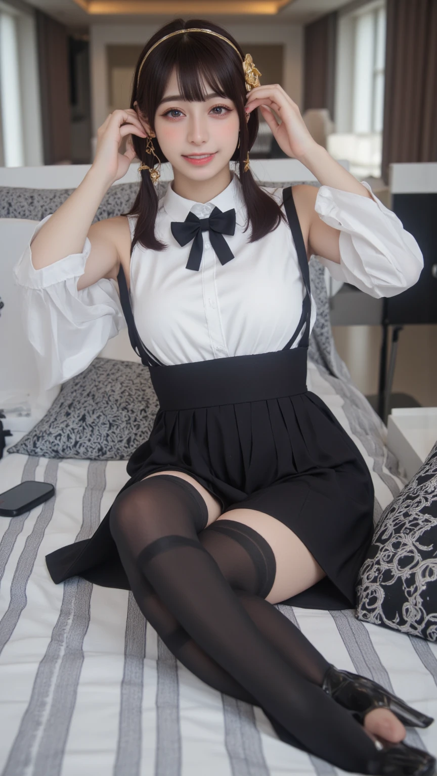 hi-school girl、1 Otome、Lori:1.9、fishnet tights、Detailed lace blouse、((see-through skirts、Sheer skirt))、slenderbody、kawaii、Colossal tits、masutepiece、A detailed、top-quality、Realistic、realisitic、Begging Pose