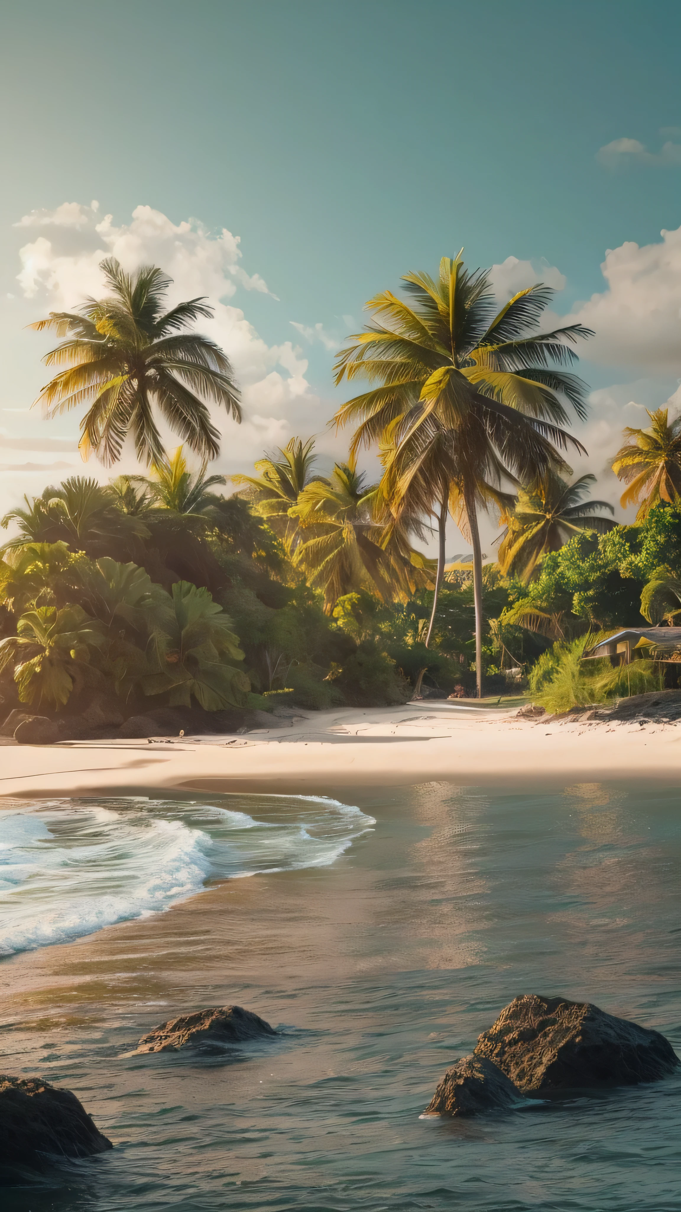( Photos Realistic 8k RAW Photos ), Amazing Breathtaking Colourful Tropical Island Scenery, ( not human), high resolution, realism, (Masterpiece), ( best quality ), Curvy Coast , very detailed, Beautiful flowers々, high resolution, sharp, Perfect Focus , Sandy Beaches and Horizon 。