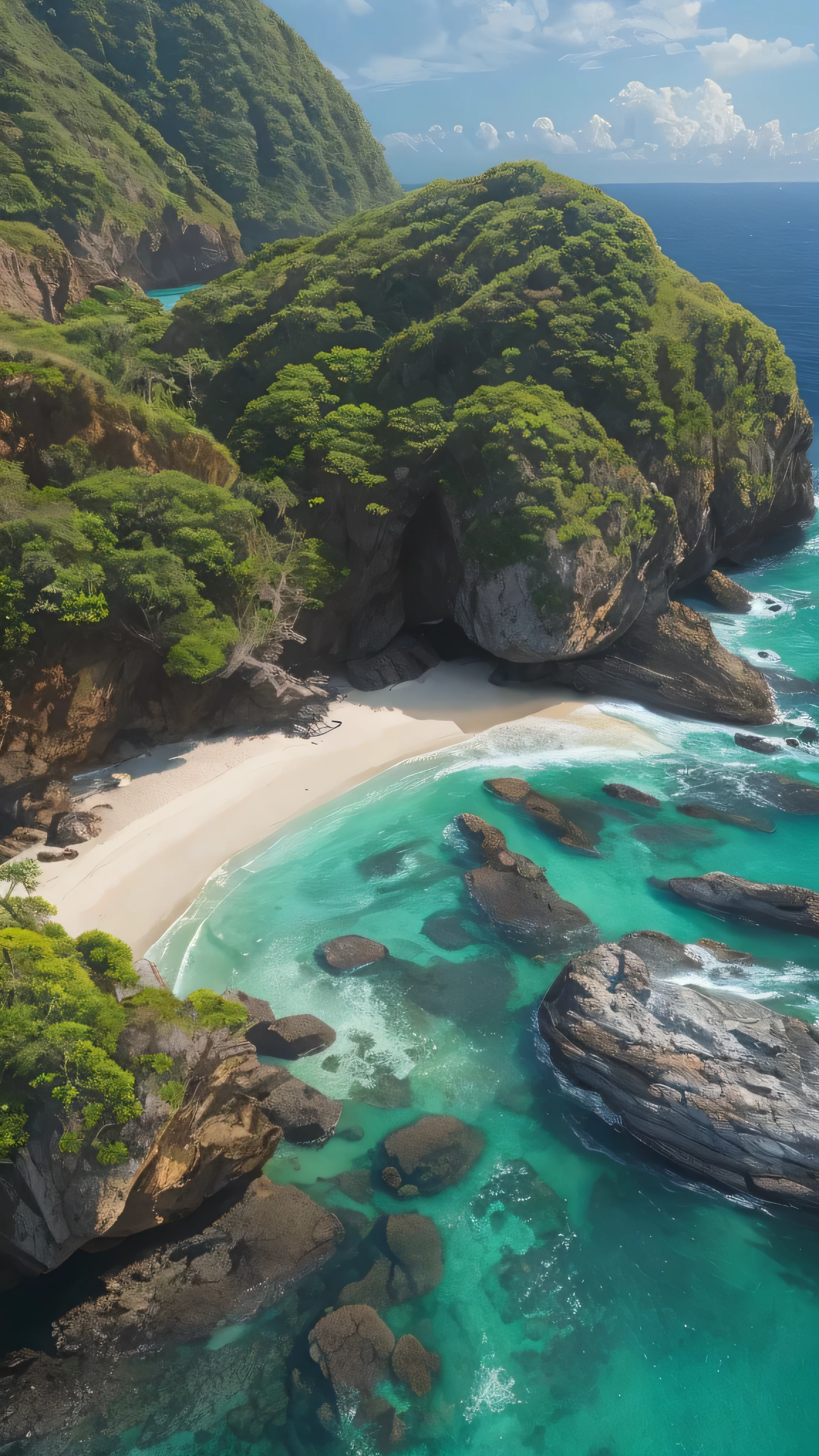 ( Photos Realistic 8k RAW Photos ), Amazing Breathtaking Colourful Tropical Island Scenery, ( not human), high resolution, realism, (Masterpiece), ( best quality ), Curvy Coast , very detailed, Beautiful flowers々, high resolution, sharp, Perfect Focus , Beautiful ocean and horizon。