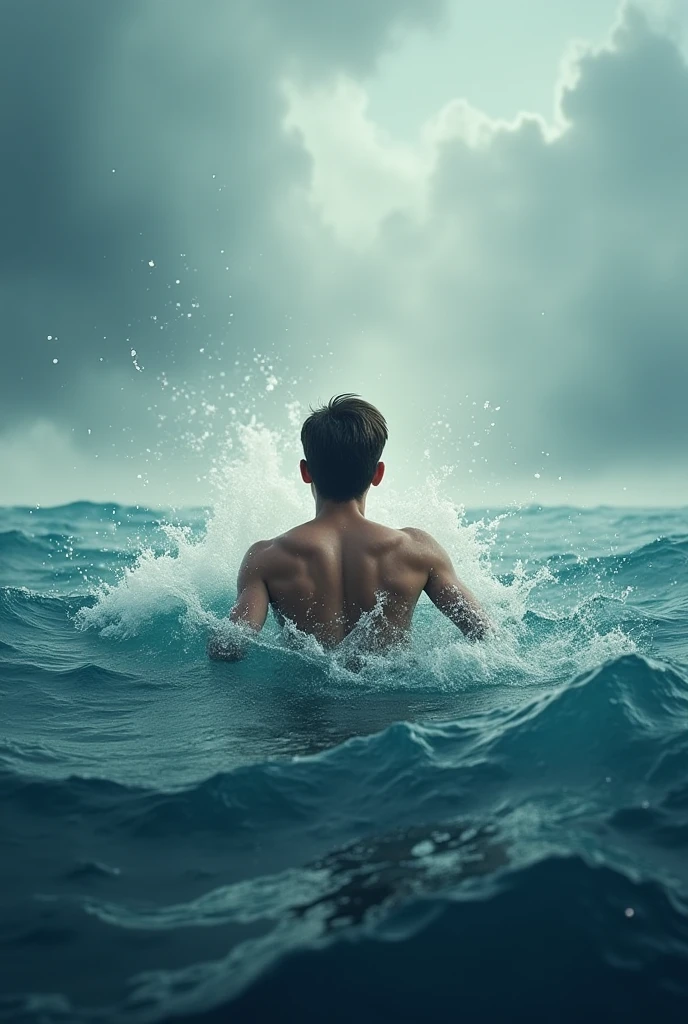 Generate a poignant image of an individual wrestling with the turbulent waves of the sea. Capture the raw emotion and struggle as they grapple against the powerful currents, symbolizing the challenges and uncertainties in life. Convey a sense of determination amidst the chaos, highlighting the resilience and inner strength required to navigate through adversity.