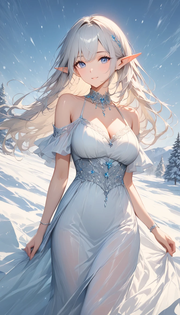 Queen Elsa,whole body,Breasts are super big,Snow background,ios deep scene,Insect slit details,Nipple detailed