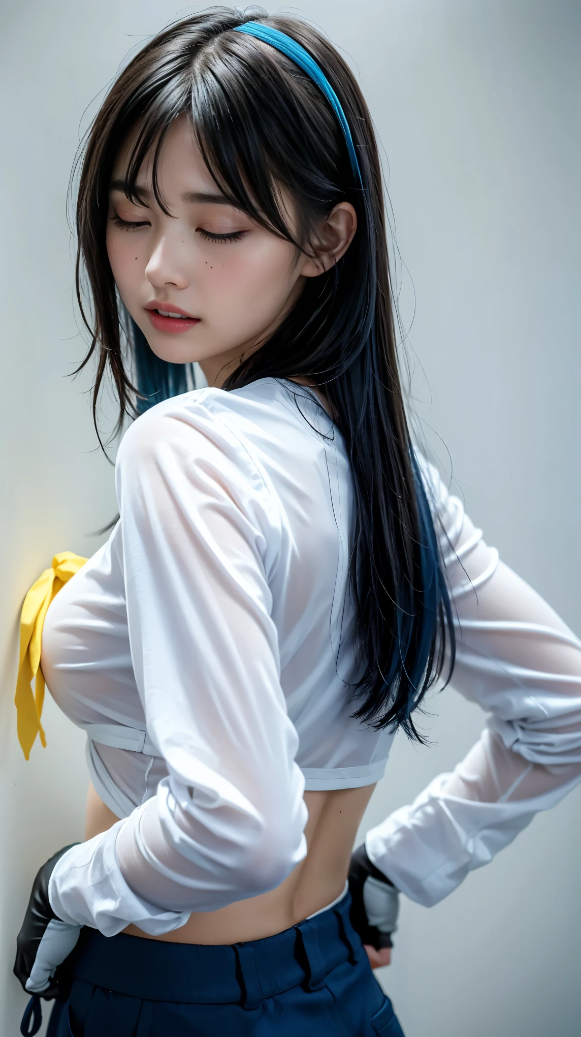 ((Schoolgirl standing in front of the door of a train)),((Wet white blazer))、((Wet translucent white blouse、red bowtie、Dark blue checked skirt)). 40k, Photography, masutepiece, Best Quality, cloudy ash sky, ((1 girl with beautiful eyes、Brown Light、Wet short hair, . White skin, Poses variadas.((breasts of medium size,:1.1)), Best Quality, masutepiece, Ultra high definition, (Photorealistic:1.4), Raw photo, (perfect body type), (slim:1.3), Slim abdomen, Perfect slim figure, dynamicposes, (((Full-figured :0.9))), Solo, Cold Light 12000K, Highly detailed facial and skin texture, Detailed eyes, Realistic eyes, Beautiful detailed eyes, (Realistic skin), Attractive, 超A high resolution, A hyper-realistic, Highly detailed,((she is soaking wet)),((No bra)),((Erection shows through))、((posterior view)),((Looks Back))、