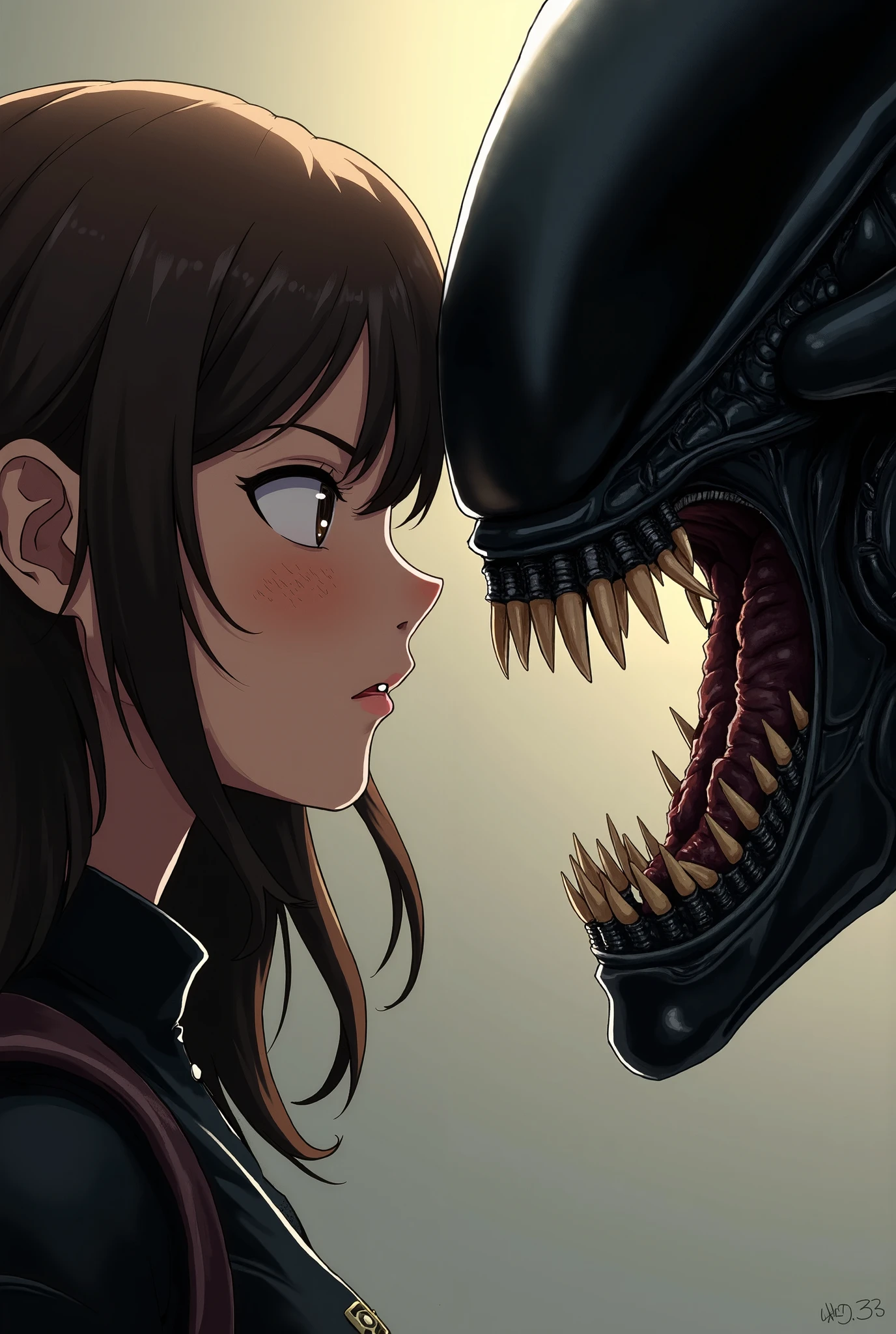 (((((monstro masculino))))), pele colorida, pele negra, dentes afiados, Long scorpion tail sticking out of ass, (1monstro masculino), (1menina normal de 6 anos com cabelo loiro longo e olhos verdes), (digital) (in detailed warehouse gym, (Sobrecasaco)) ,melhor qualidade, (Xenomorfo do filme Alien), (((((Sem aparencia feminina))))), (((((sem seios))))), (masculine appearance), ((((((The male monster is fighting other xenomorphs and protecting a normal little 6-year-old girl with long red hair and green eyes)))))), (Pose dinamica de luta), (Kinematic), (escenario e personagens de corpo completo detalado), (Luta tensa para sobreviver), (qualidade 8k)