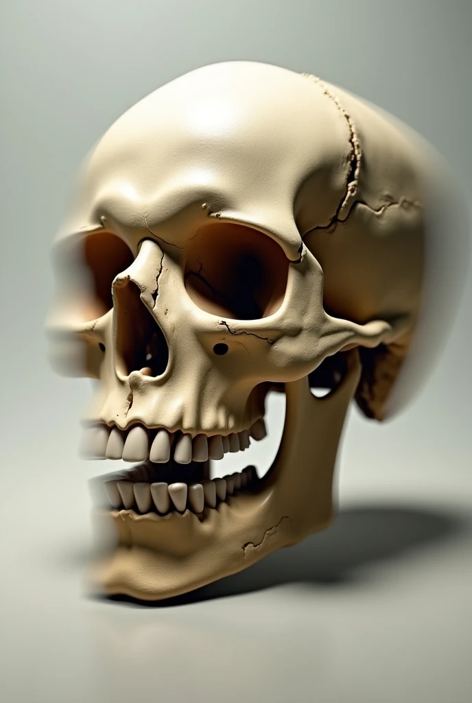 (RAW photo, 4k, masterpiece, high resolution, extremely complex) (realistic: 1.4), cinematic lighting, Imagine a detailed and realistic skull, with the bone texture clearly visible. This skull can be placed on a dark background to bring out the contrast and details. Add artistic elements such as cracks in the bones, dramatic shadows, or even a little moss or small plants growing around the skull to give it a mysterious and ancient feel.  Use a Canon EOS 5D Mark IV with a 24-70mm f/2.8 lens. Settings: ISO 100, aperture f/8, and shutter speed 1/125s to capture a sharp, vibrant image with a wide depth of field.

