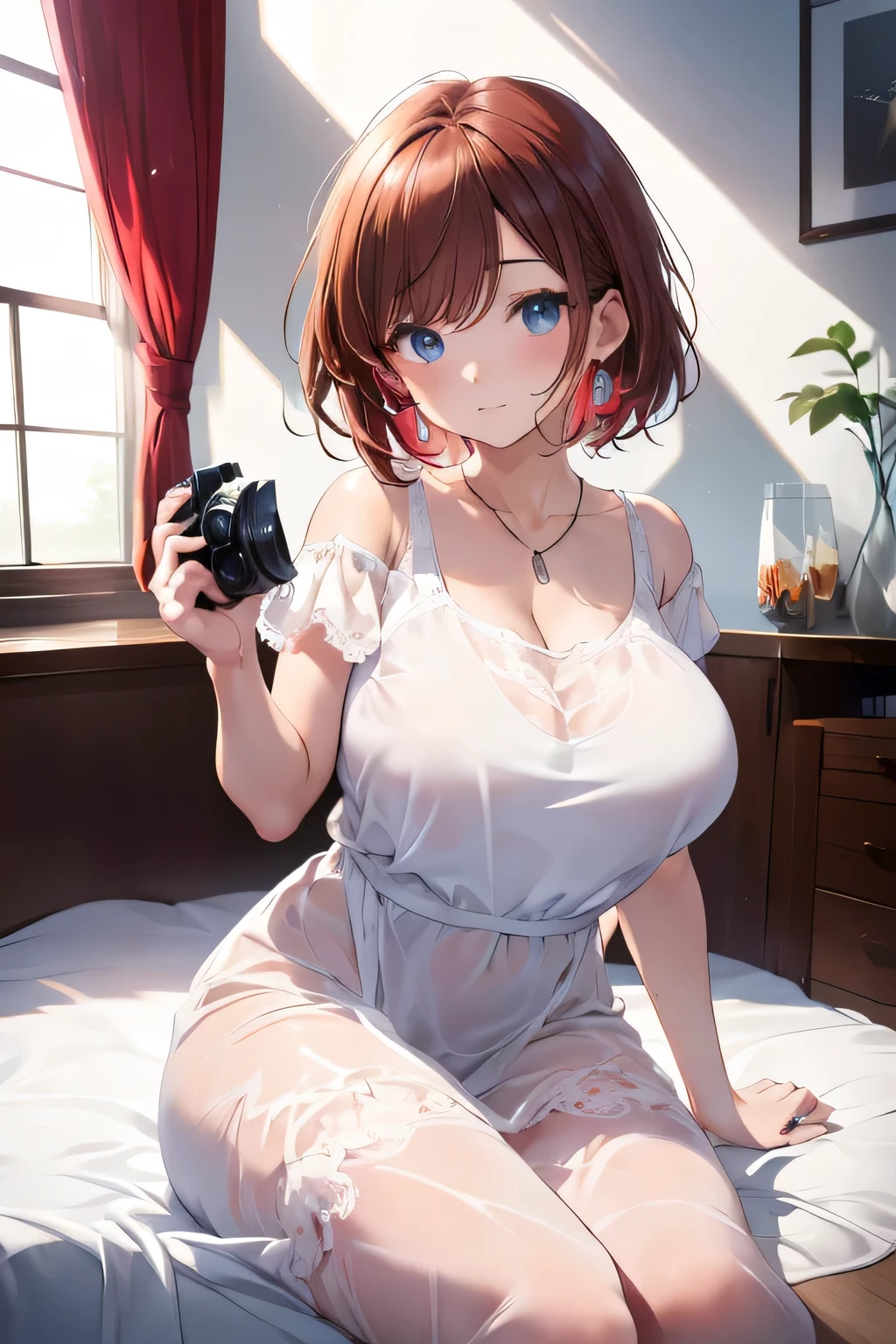 ((optimal quality, 8K, masterpaintings:1.3)), Hi-Def，Expose breast，Areola enlargement，The skin looms under the clothes，The clothes fit snugly to the body，Clothes are soaked