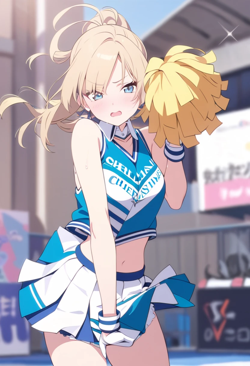 Mahiru shiina, , blonde, (Yellow Eyes:1.3)、Braided long hair,,blush,smile,Captivating thighs、Beautiful bare legs, Sideways armpit、Wearing cheerleading uniform、Sexy Cheerleader、dancing、Cheerleading Costumes、Holding cheer pom-poms
(masterpiece:1.2), highest quality, High resolution, unity 8k wallpaper, (shape:0.8), (Beautiful and beautiful eyes:1.6), Highly detailed face, Perfect lighting, Highly detailed CG, (Perfect hands, Perfect Anatomy),