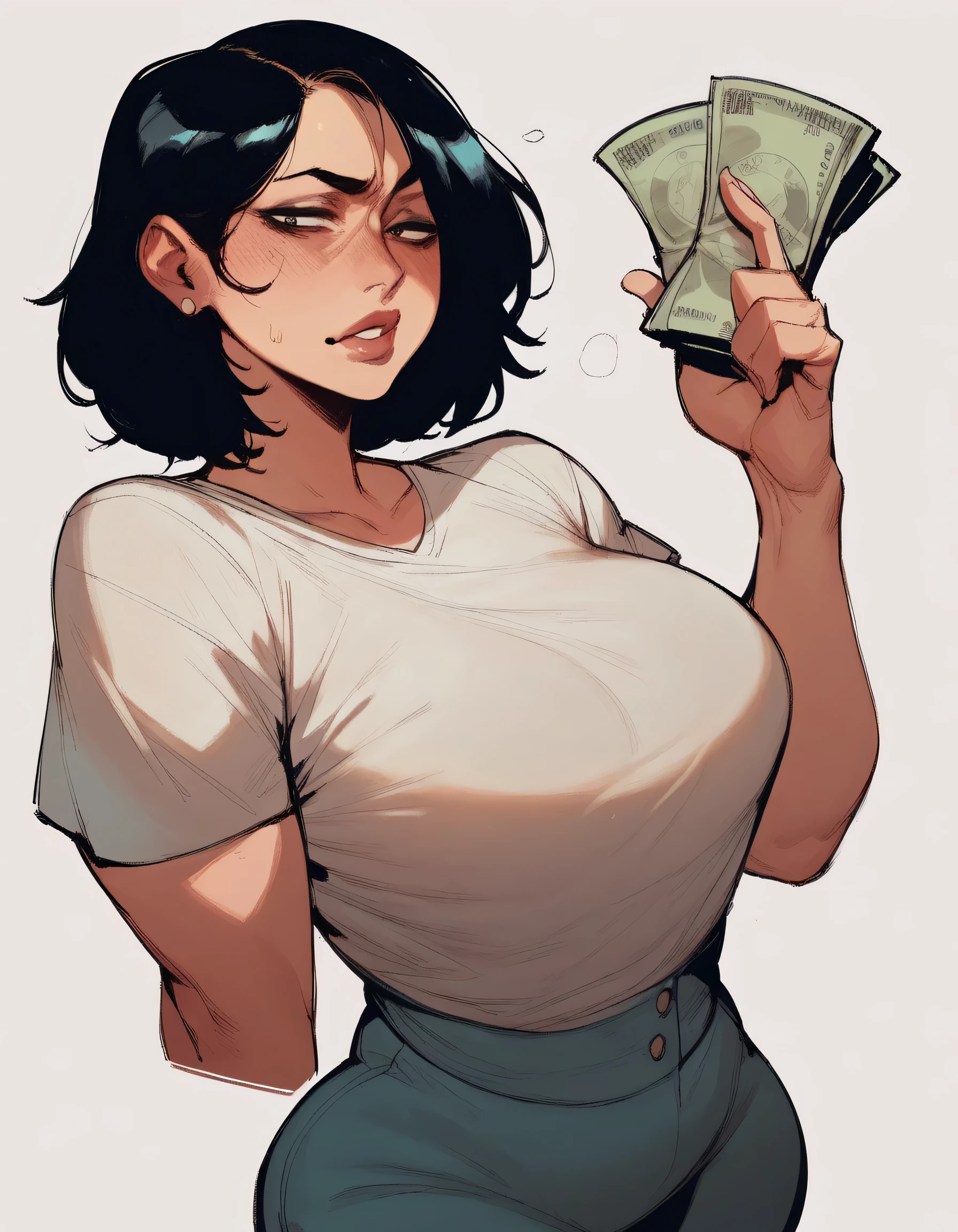 a cartoon picture of a woman with a purse and a money bill, oppai, oppai cyberpunk, thicc, r / art, r /art, r/art, by Kanbun Master, (sfw) safe for work, high quality fanart, by Yang J, oc commission, commission, by Jang Seung-eop, from girls frontline