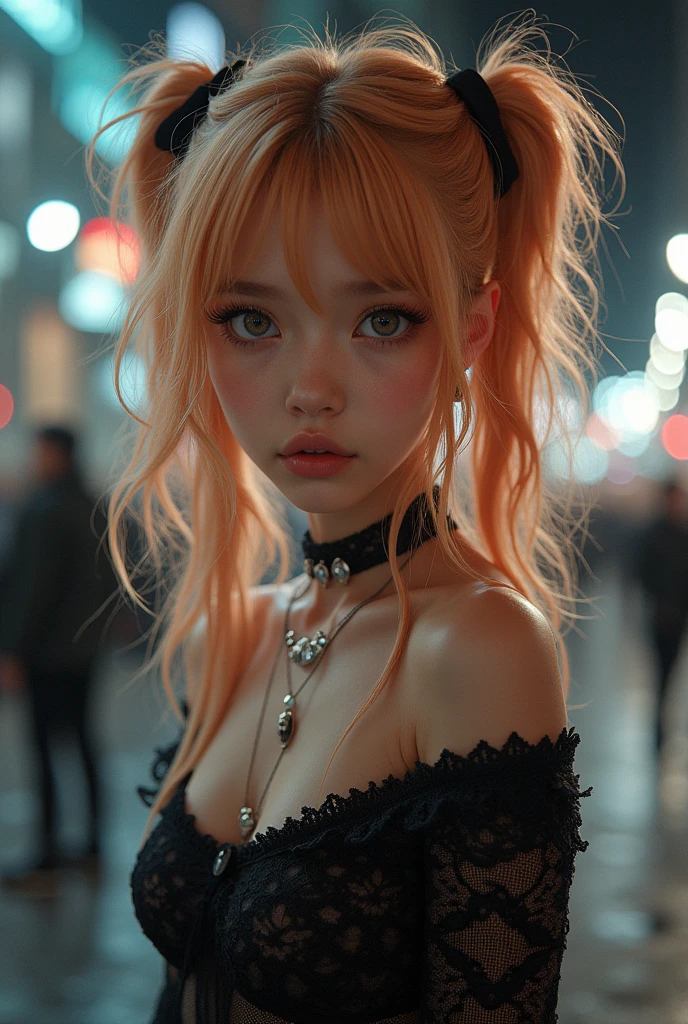 (((Extreme Close Fullbody Shot))), Beautiful Caucasian Girl with Platinum−Orange Hair, (Messy twintails hair), gentle smiley, 8K resolution, masterpiece, A highly detailed, solo, ((Background is midnight of underground city)), Tilt Shot, staggering, Ecstatic, Street Fashion, Transparent Tube Tops, Looking at viewers, official art, unity 8k wallpaper, ultra detailed, beautiful and aesthetic, masterpiece, best quality, (zentangle, mandala, tangle, entangle), (fractal art:1.3) , 1girl, extremely detailed, dynamic angle, cowboyshot, the most beautiful form of chaos, elegant, a brutalist designed, vivid colours, romanticism, by james jean, roby dwi antono, ross tran, francis bacon, michal mraz, adrian ghenie, petra cortright, gerhard richter, takato yamamoto, ashley wood, atmospheric, ecstasy of musical notes, streaming musical notes visible, Highest Quality, masterpiece, (realistic:1.2), One Girl, brown haired, Brown Eyes, taken from the front, A detailed face, beautidful eyes, Portrait of European girl, solos, 28 years old, beautiful face, upsur body, hair over one eye, medium sidecut, medium long platinum blonde hair, boobs sharp focus, in jet black Italian business suit, Background of Renaissance Sculpture, Masterpiece, Top Quality, Figure, Very Detailed, Fine Details, High Resolution, Raw Photo, 8K resolution Wallpaper, Perfect Dynamic Composition, (gorgeous wavy medium−long caramel hair updo,style) (Lascivious superciliousness), Beautifully Detailed Eyes , Long False Eyelashes, Natural Lips, Gentle Smiley, (Extreme transparent Sexy Knit Dress, Virgin Killer Gorgeous All−Lace Platinum Pink Knit, Coarse knit sweater:1.3), Big Tits Same, Deep Cleavage, (Superbly crafted realistic paintings), (Scandinavian girl in her early teens:1.4), girl with medium−long platinum caramel hair, Small breast bulge, (Her nipples are so large and erect that you can see them through her blouse:1.43), gentle smiley, Wearing white off-the-shoulder blouse, luminous design, pastel colors
