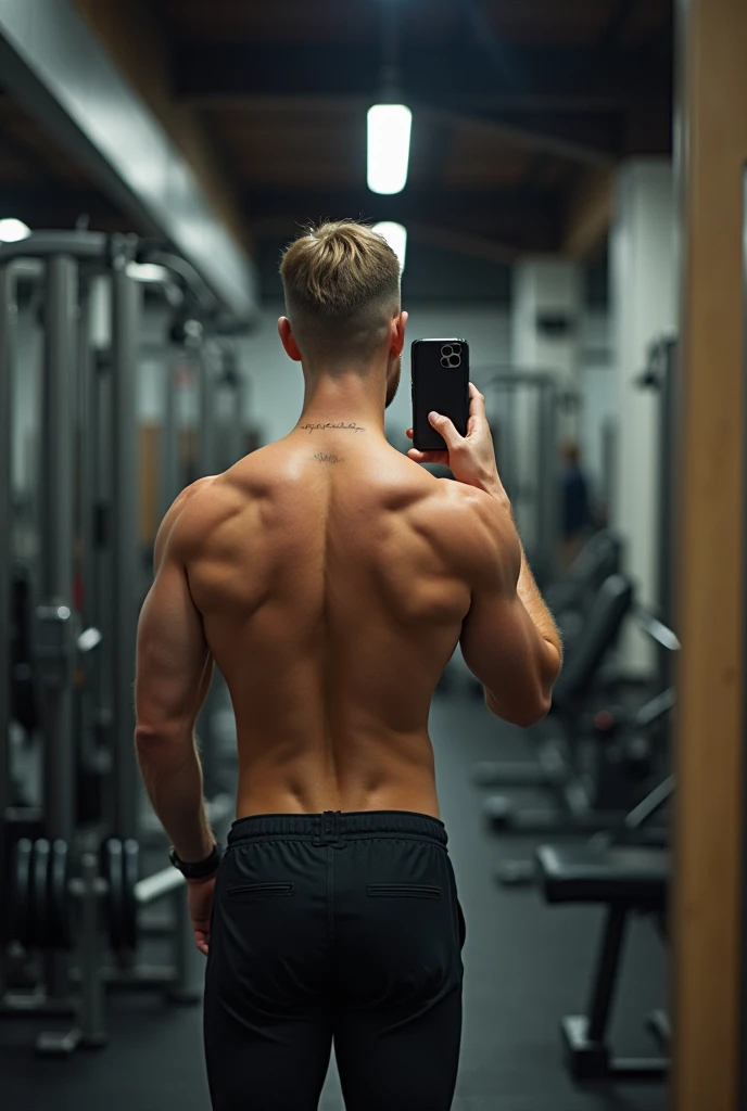 “front view of a white man, smooth ass , wearing no shirt, bonitas, selfie in the gym mirror, madrugada, high quality 8k”,.