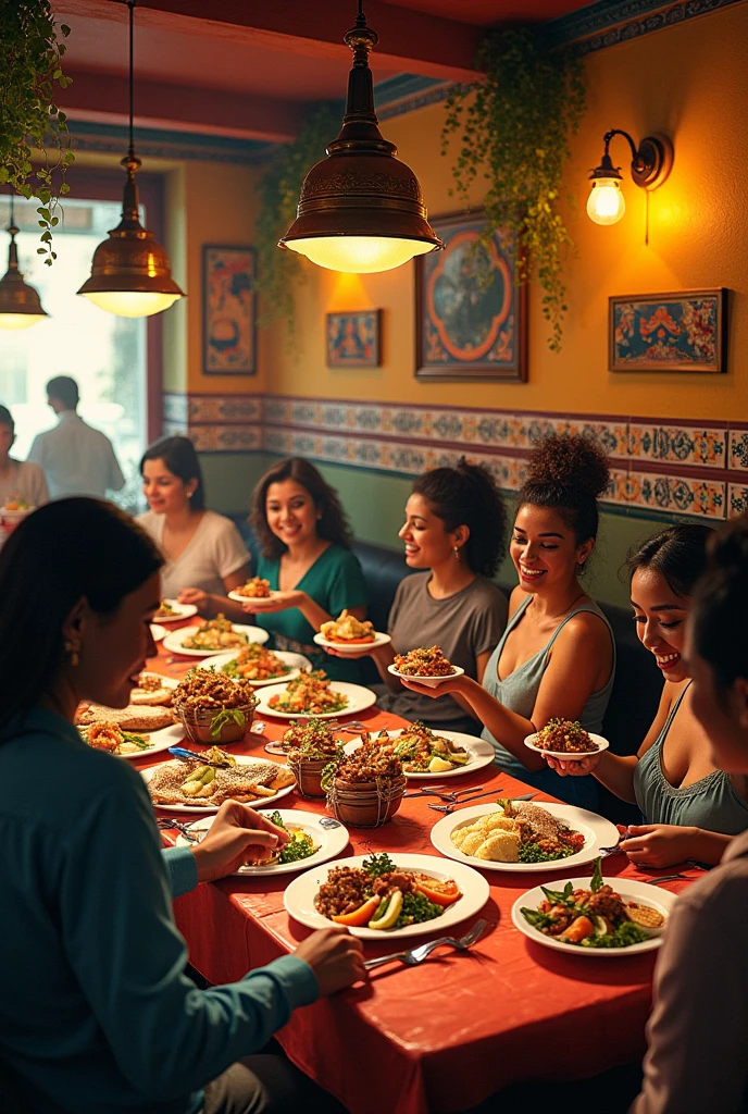 Familia comiendo en un restaurante de pollo asado