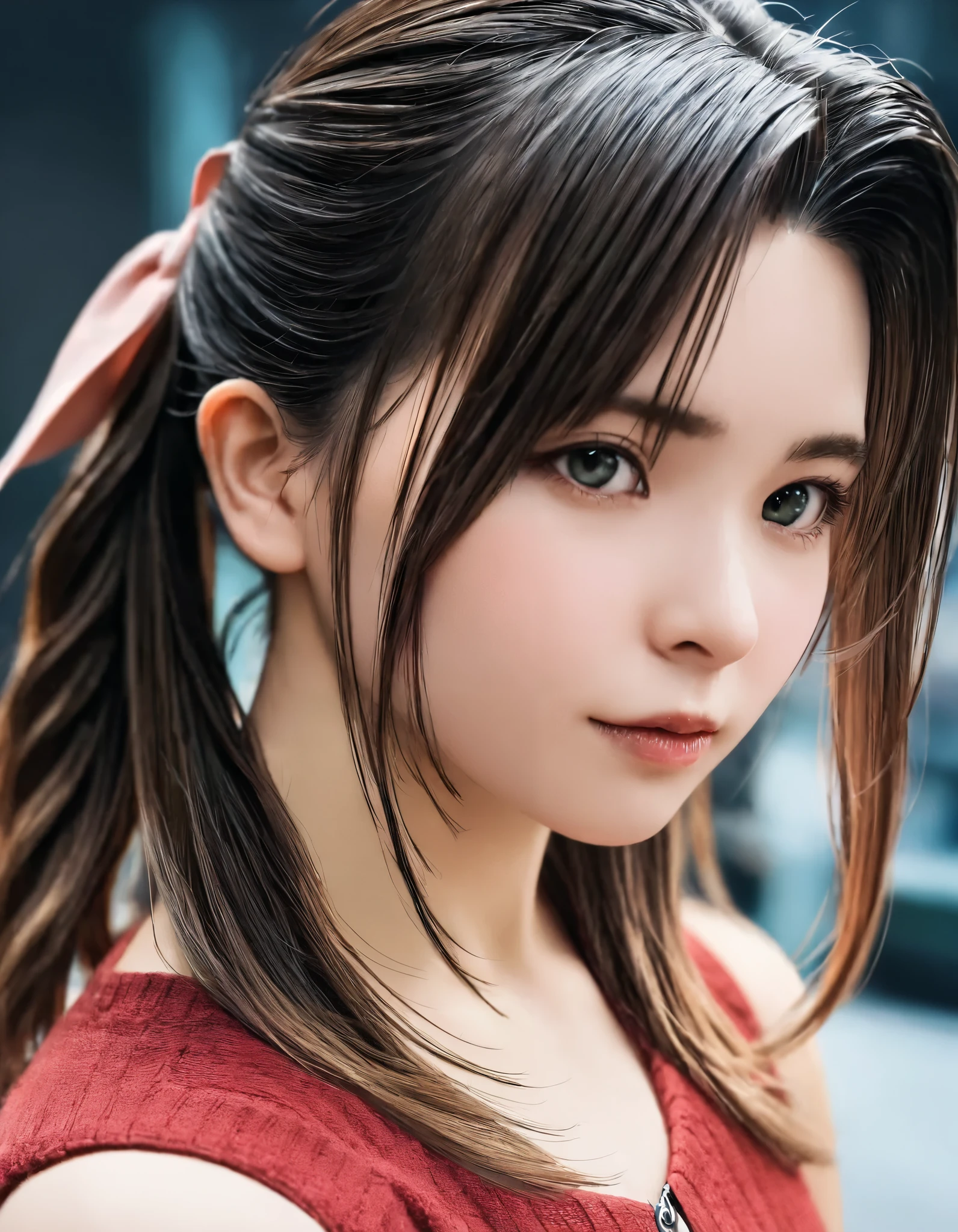 (best quality, 8k, high resolution:1.2), 1girl, FINAL FANTASY VII, Aerith, upper body