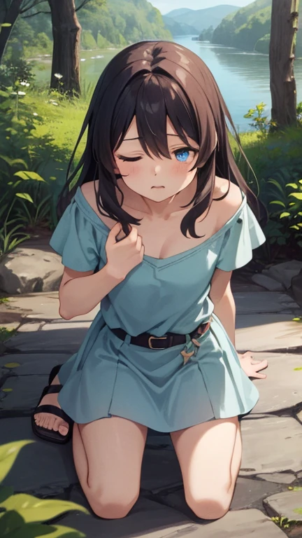 UHD, retina, masterpiece, ccurate, anatomically correct, textured skin, super detail, high details, high quality, award winning, best quality, highres, 1080P, HD, , (ayase aragaki:1.5),Sleeveless dress,Skirt Lift:1.3,Erotic Pussy Line:1.3,Squatting down, opening the vagina and sucking the semen out of it,topless:1.3,Penis insertion into vagina:1.5,
