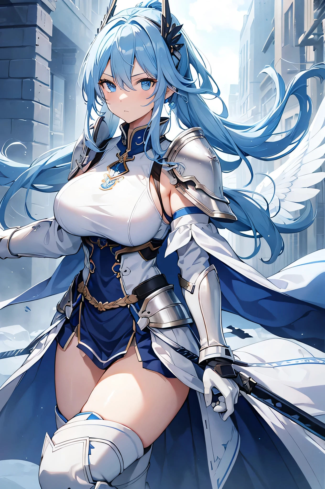 masterpiece, Very detailed, super detailed, cold, alone, (1 girl), smile, ice blue eyes, Frosty white hair, 酷chala, flat face, young woman, multiple sclerosis. chala, medium , charm, confident, cold face, goddess,, (Snowy background), snowflake, (Frozen Flowers:0.5), (Calm expression), (Ice storms:1.1), (modern casual clothing), (Snow covered ground), (Smile:0.7),thigh boots