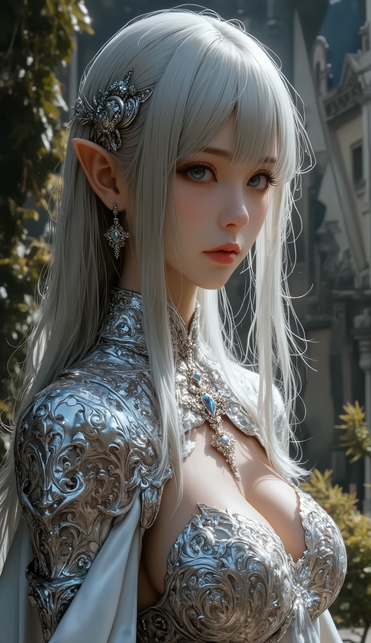 Wolf Knight, Fine Armor, intricate design, Silver, silk, Cinematic Lighting , 4K, floating hair by mossacannibalis, sharp