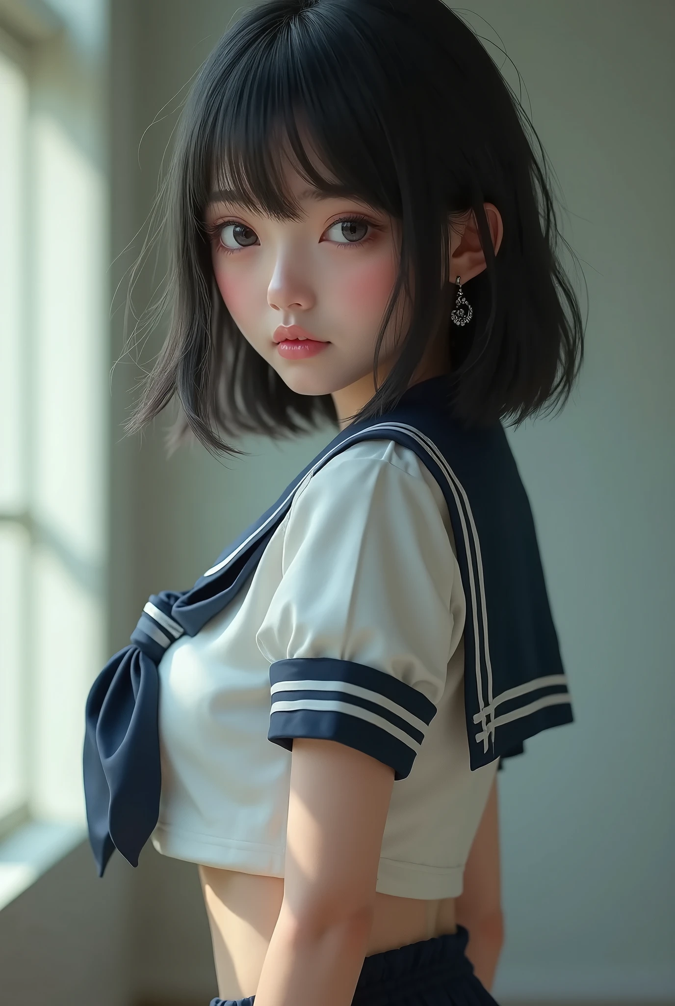 (((((())))))、Aya Ueto : 1.4、(((A charming face)))、Young face、(((beautiful girl)))、(((A beautiful woman)))、Beautiful woman、Cute woman、((Innocent face))、((Ultra-detailed face))、((Detailed lips))、((Detailed eyes))、((double eyelid))、(((Beautiful Face)))、(((Beautiful, well-shaped eyes)))、(((Beautiful, well-shaped lips)))、Very Short Hair、ponytail、Pixie cut、BREAK、((((((Wearing school uniform))))))、blazer、((Dress shirt))、Pleated skirt、(((Red ribbon)))、BREAK、8 heads、(((slender)))、(((Slim body)))、(((Thin body)))、(((Slim woman)))、((Flat Chest:1.4))、BREAK、Photographic quality、Natural light、(フォトRealistic:1.4)、(Highest quality:1.2)、(Ultra-high resolution:1.2)、8k、RAW Photos、Realistic、High Detail、Film Grain、Detail Skin、Symmetrical、Delicate skin、Real human skin、pores、Super detailed、Detailed、(masterpiece : 1.2)、Thin face、Sharp Face、Small Face、Small face、Narrow shoulders、Small shoulders、Small shoulders幅、Slim shoulders、Narrow shoulders幅、Beautiful Japanese Woman、Beautiful Korean Woman、Slim womanモデル、Young Gravure Idol、Realistic young gravure idol、Young Sensual Gravure Idol、Young Pretty Gravure Idol、Japanese Model、Young Gravure Idol、((From the knee up))、(arms behind back:1.0)、((Showing small breasts))