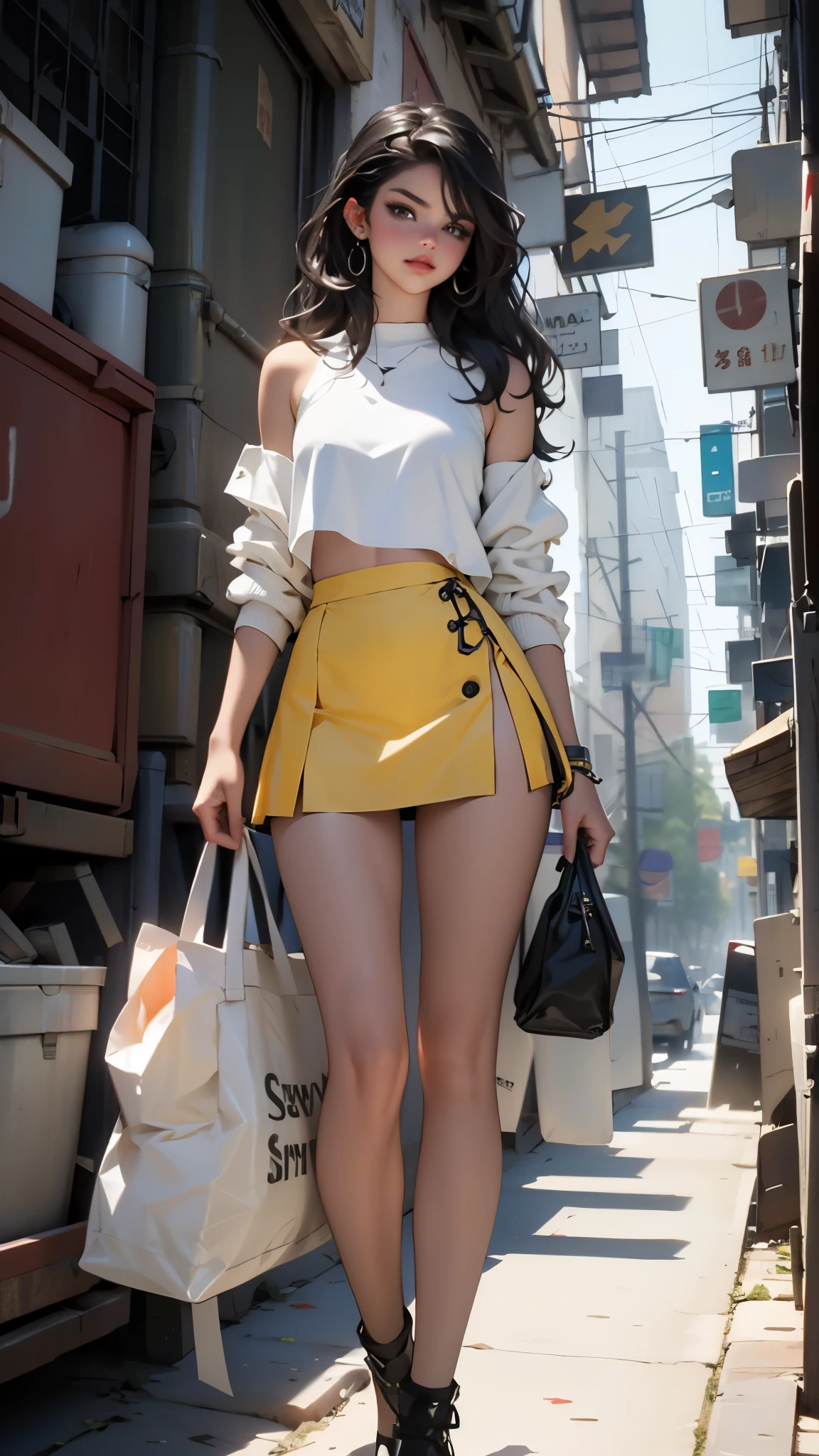 masterpiece, best quality,1girl,young girl,brown eyes,long hair,shameful _facesmile,shiny skin,(nice leg line:1.3),thin waist,huge breasts,
BREAK
, Olive_green_satin_slip_dress, black_leather_moto_jacket, black_patent_leather_ankle_boots, black_leather_crossbody_bag, gold_hoop_earrings,
BREAK
around crowd:1.1,depth of field,looking at viewer,from front,full body