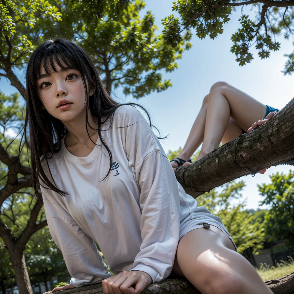 ((top-quality、in 8K、masterpiece:1.3、Raw photo))、Super high quality photos, tropical jungle、Very beautiful Japan idols, Slim legs, ((Put your hand inside your shorts and press your crotch.))、 ((protruding under the shirt,)), ((Camel toe))、((Put your hand inside your shorts and press your crotch.))、 The whole body is wet with sweat、Hair is also wet, Jungle background, with spreading legs、((I put my hand inside my shorts))、(Photorealistic: 1.4), (hyper realisitic: 1.4), (Realistic: 1.3), (Smooth lighting: 1.05), (Improved film illumination quality: 0. 9), 32K, 1 girl, 20yr old, ((Put your hand inside your shorts and press your crotch.))、(Quality Improvement: 1.4), (Realistic skin texture of the highest quality: 1.4), Narrow eyes, Narrow face, Fine eyes, with spreading legs、((I put my hand inside my shorts))、 (Strengthens the atmosphere of the body line: 1.1), (Beautiful skin texture enhancement: 1.1), Cinematic lighting、Hair is wet、with spreading legs、((Slip your hand inside your shorts))、(rainy wet、Wet in the rain、Wet body:1.2)、with spreading legs、((Slip your hand inside your shorts))、((Put your hand inside your shorts and press your crotch.))、