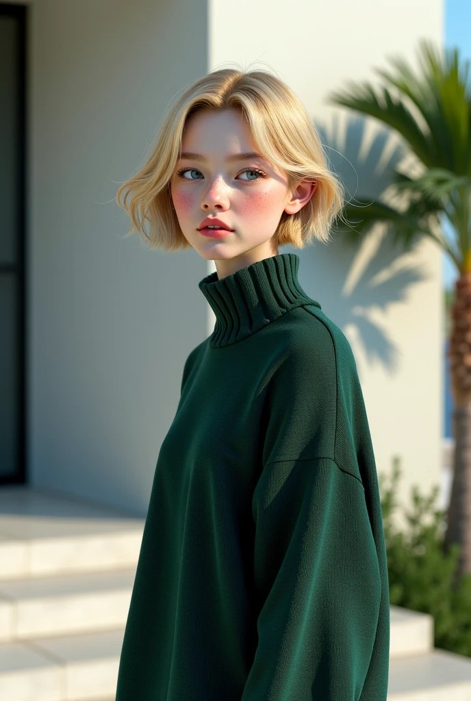 upper-body of realistic photo of <lora:sd15_SavannahRaeDemers_locon_64_v1-000006:1> SavannahRaeDemers, focus on face, wearing a sweater dress , her light lemon hair is styled as curly shag hair,