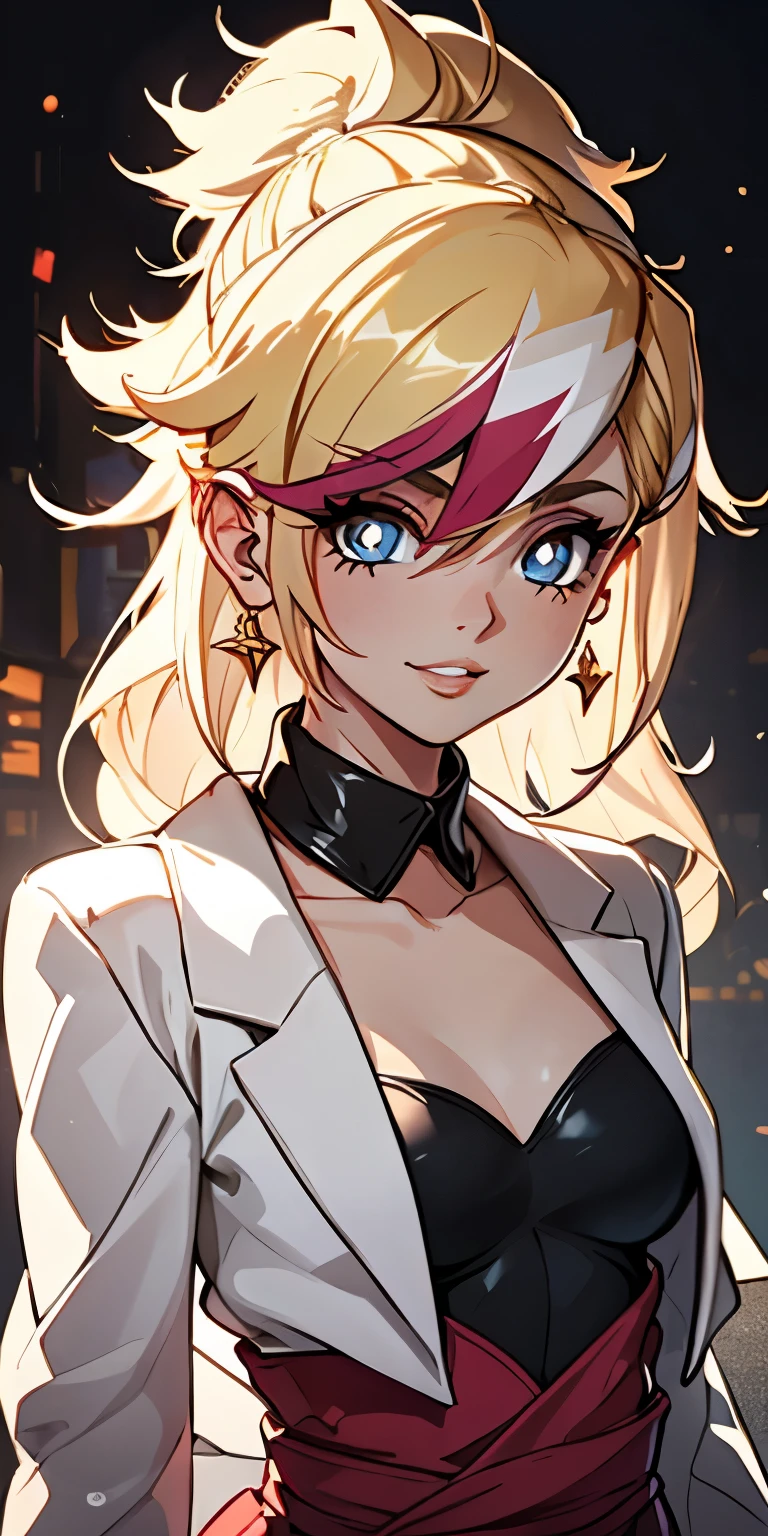 beautiful girl, ( platinum hair ), (( very long flowing hair)), Perfect face, innocent smile, stem,(cerulean eyes), (that), (small), (thin waist), ((peito achatado)), (( 21 years old )), skin teeth, Extreme Detail, charming oval face, Red lips, rosa, glowing skin , detailed hair , facial focus, Chest close up, decorative gold collar, gold earrings, ((1 girl)),