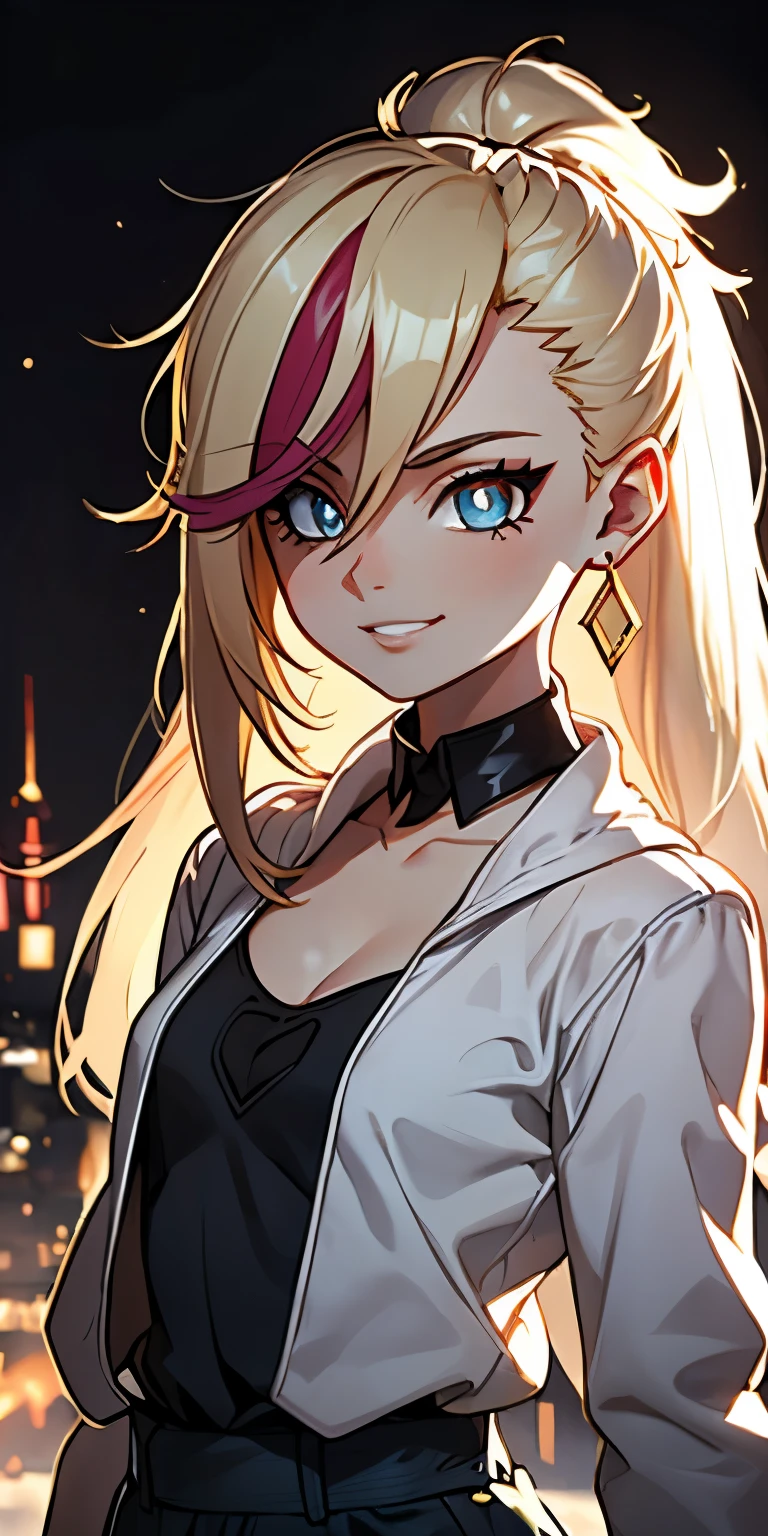 beautiful girl, ( platinum hair ), (( very long flowing hair)), Perfect face, innocent smile, stem,(cerulean eyes), (that), (small), (thin waist), ((peito achatado)), (( 21 years old )), skin teeth, Extreme Detail, charming oval face, Red lips, rosa, glowing skin , detailed hair , facial focus, Chest close up, decorative gold collar, gold earrings, ((1 girl)),