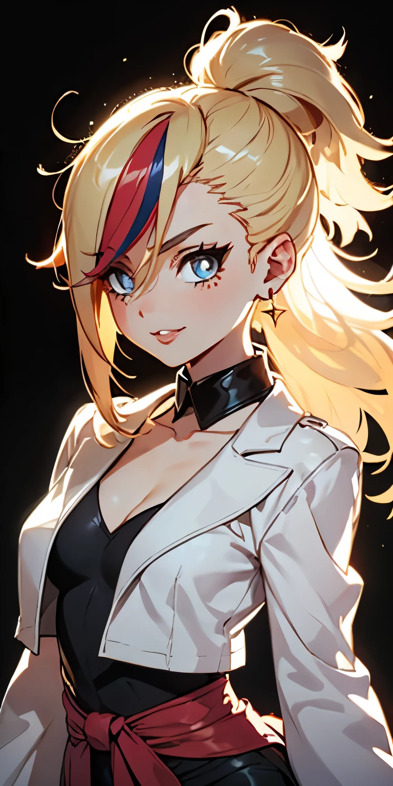 beautiful girl, ( platinum hair ), (( very long flowing hair)), Perfect face, innocent smile, stem,(cerulean eyes), (that), (small), (thin waist), ((peito achatado)), (( 21 years old )), skin teeth, Extreme Detail, charming oval face, Red lips, rosa, glowing skin , detailed hair , facial focus, Chest close up, decorative gold collar, gold earrings, ((1 girl)),