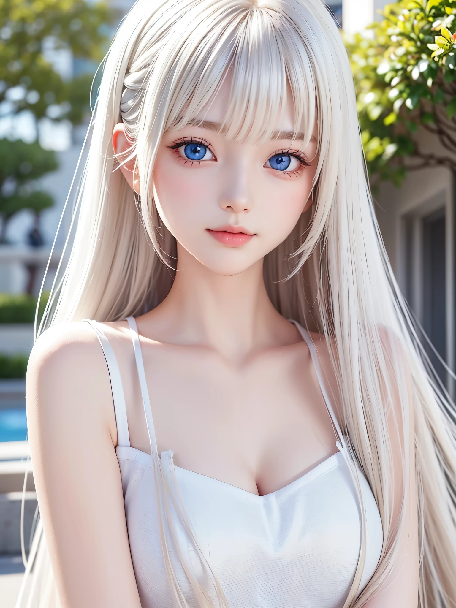 Beautiful white radiant skin, unparalleled beauty, bright, fresh and gentle expression, perfect beautiful cute face, shiny platinum blonde silk super long straight hair, beautiful shiny bangs, very beautiful and beautiful girl, eyeliner, very perfect and beautiful, big clear sky blue eyes, very beautiful bright eye highlights, ((1girl, solo)), side face